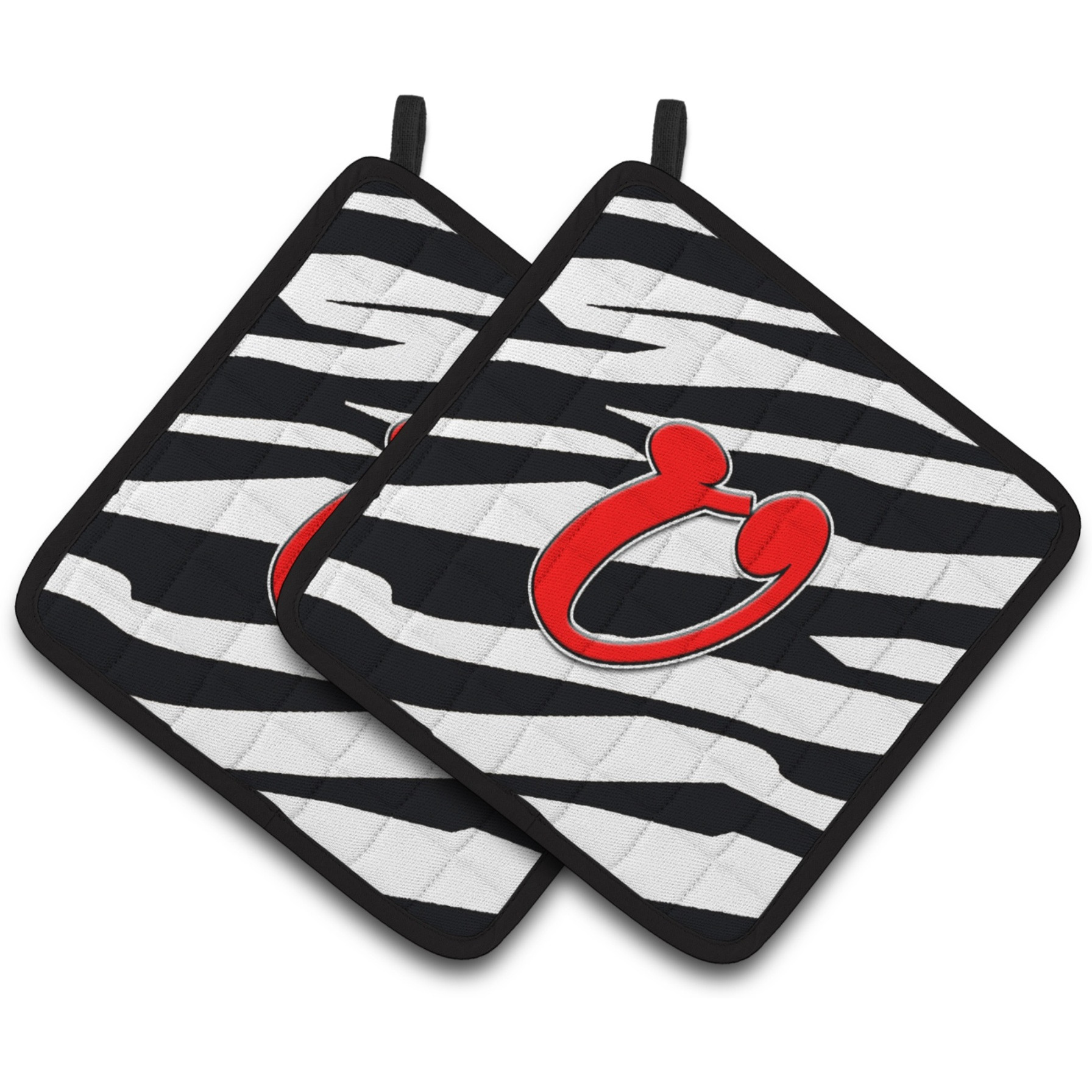 &quotCaroline's Treasures Monogram Initial U Zebra Red Pair of Pot Holders CJ1024-UPTHD, 7.5HX7.5W, Multicolor"