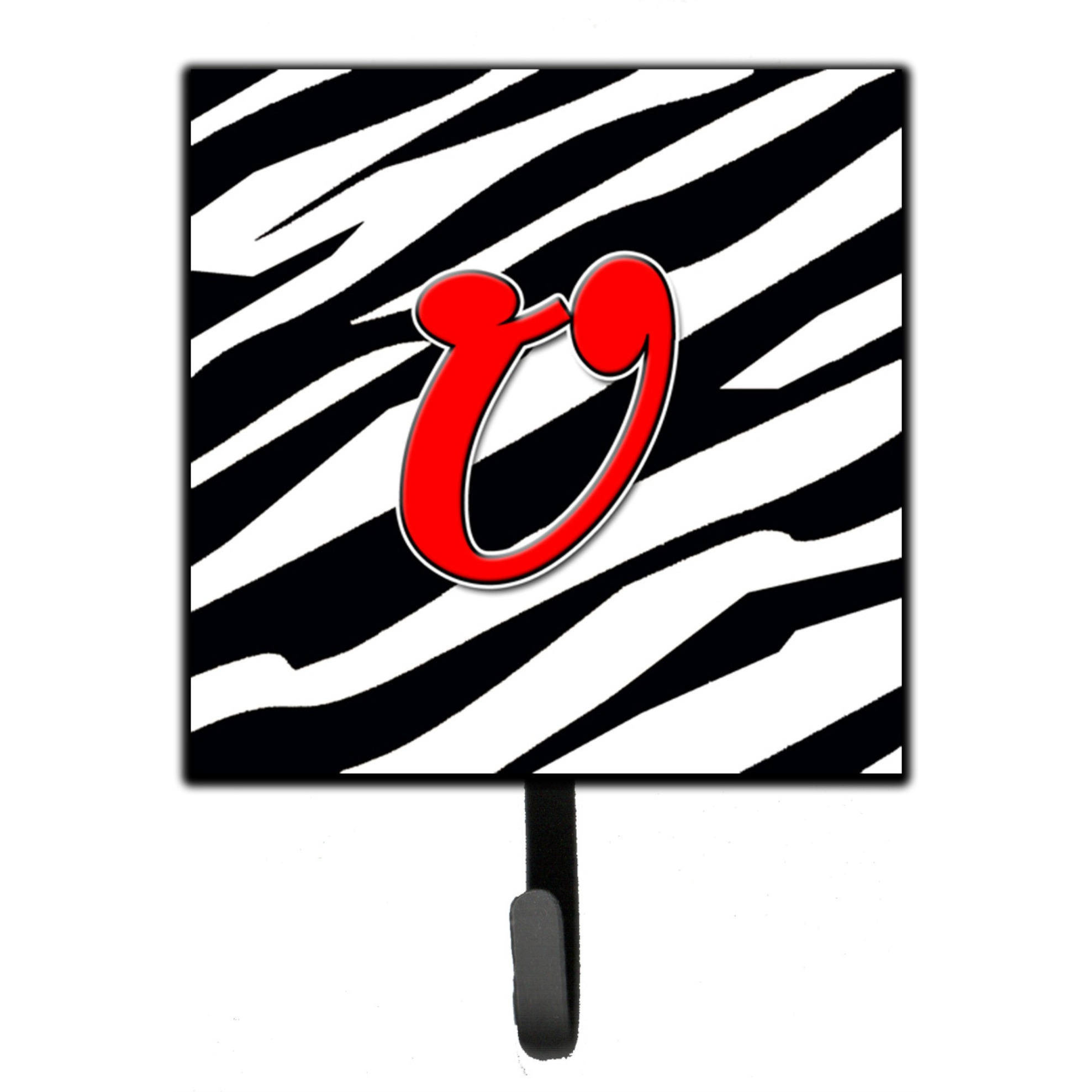 &quotCaroline's Treasures CJ1024-USH4 Letter U Initial Monogram-Zebra Red Leash Holder or Key Hook, Small, Multicolor"