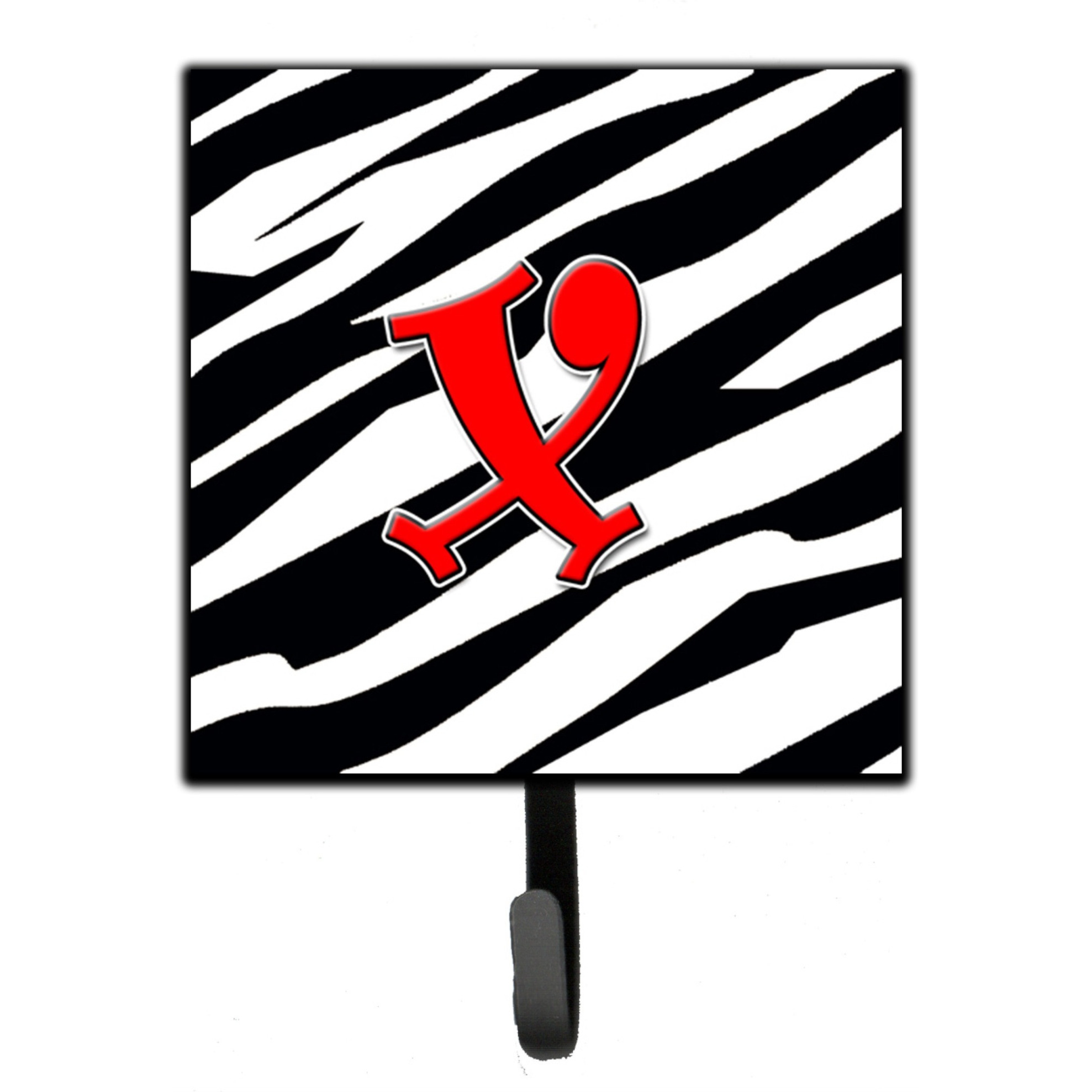 &quotCaroline's Treasures CJ1024-XSH4 Letter X Initial Monogram-Zebra Red Leash Holder or Key Hook, Small, Multicolor"