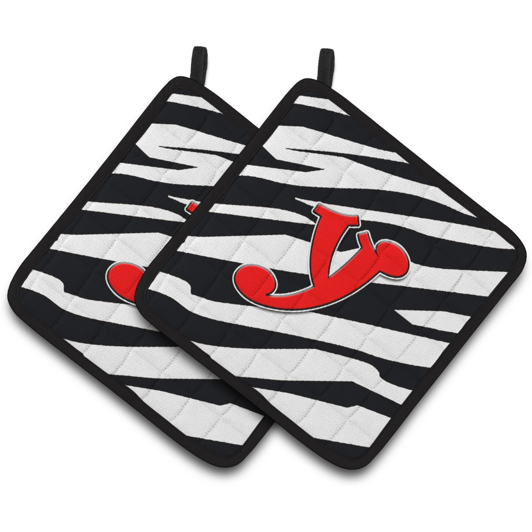 &quotCaroline's Treasures Monogram Initial Y Zebra Red Pair of Pot Holders CJ1024-YPTHD, 7.5HX7.5W, Multicolor"