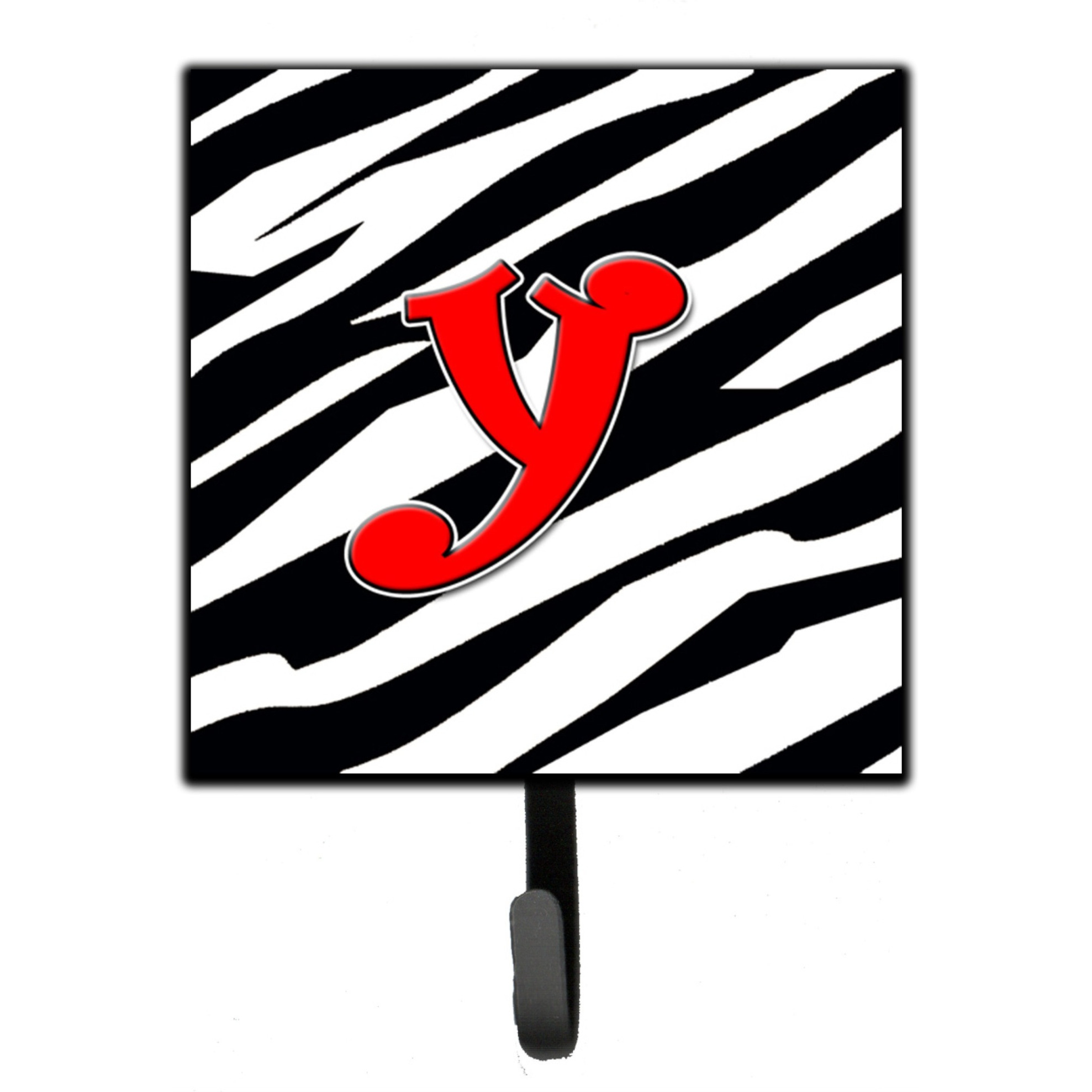 &quotCaroline's Treasures CJ1024-YSH4 Letter Y Initial Monogram-Zebra Red Leash Holder or Key Hook, Small, Multicolor"