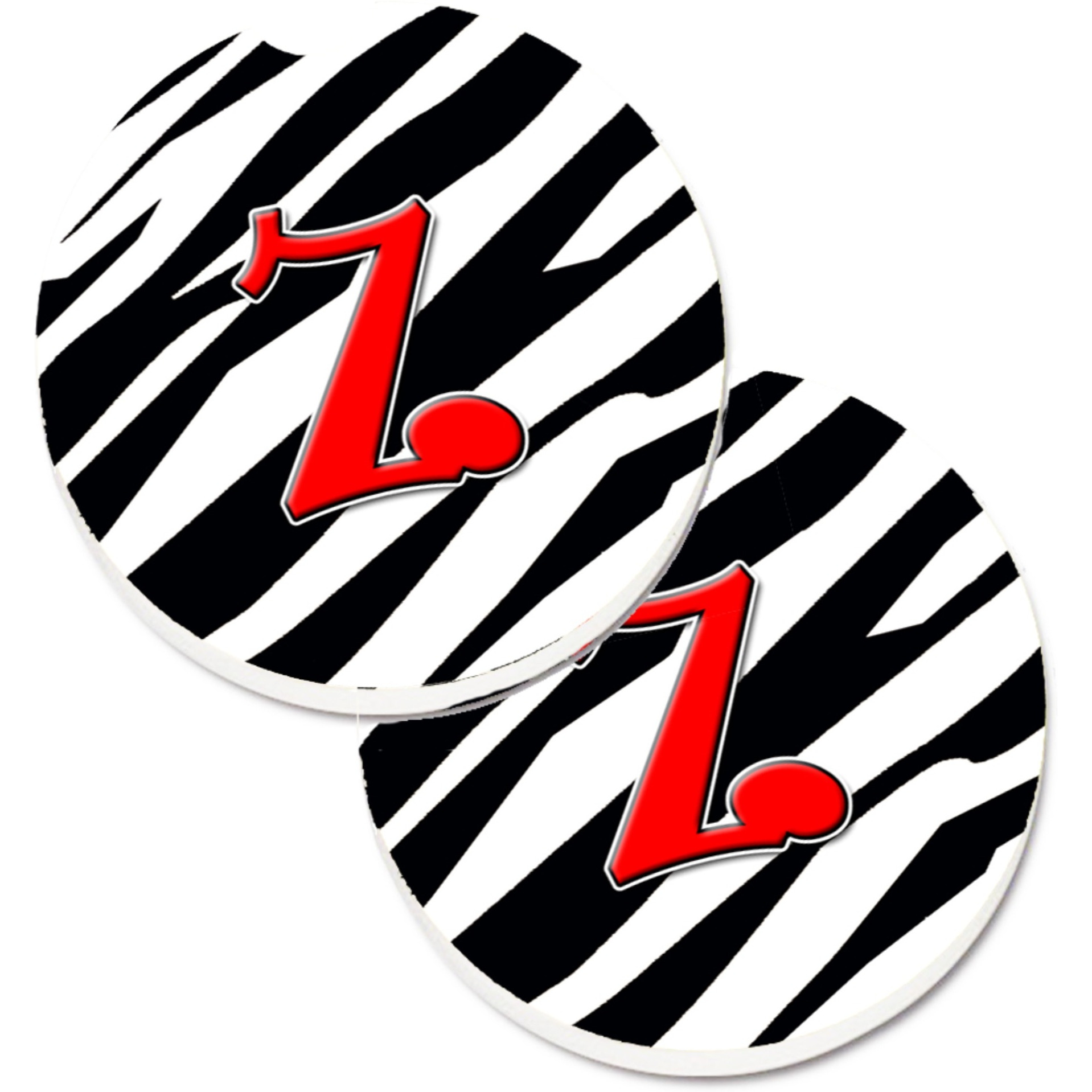 &quotCaroline's Treasures Monogram Initial Z Zebra Red Set of 2 Cup Holder Car Coasters CJ1024-ZCARC, 2.56, Multicolor"