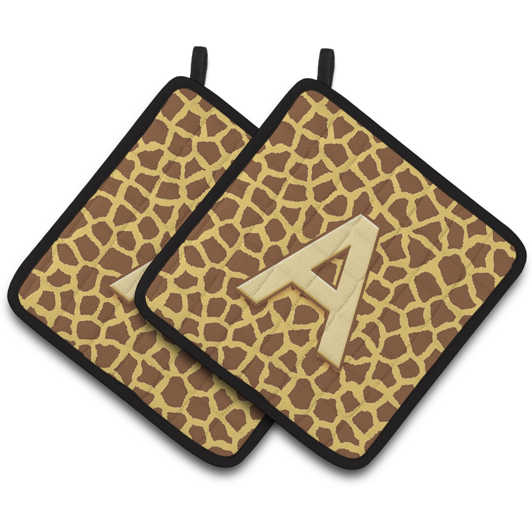 &quotCaroline's Treasures Letter A Monogram - Griaffe Pair of Pot Holders CJ1025-APTHD, 7.5HX7.5W, Multicolor"