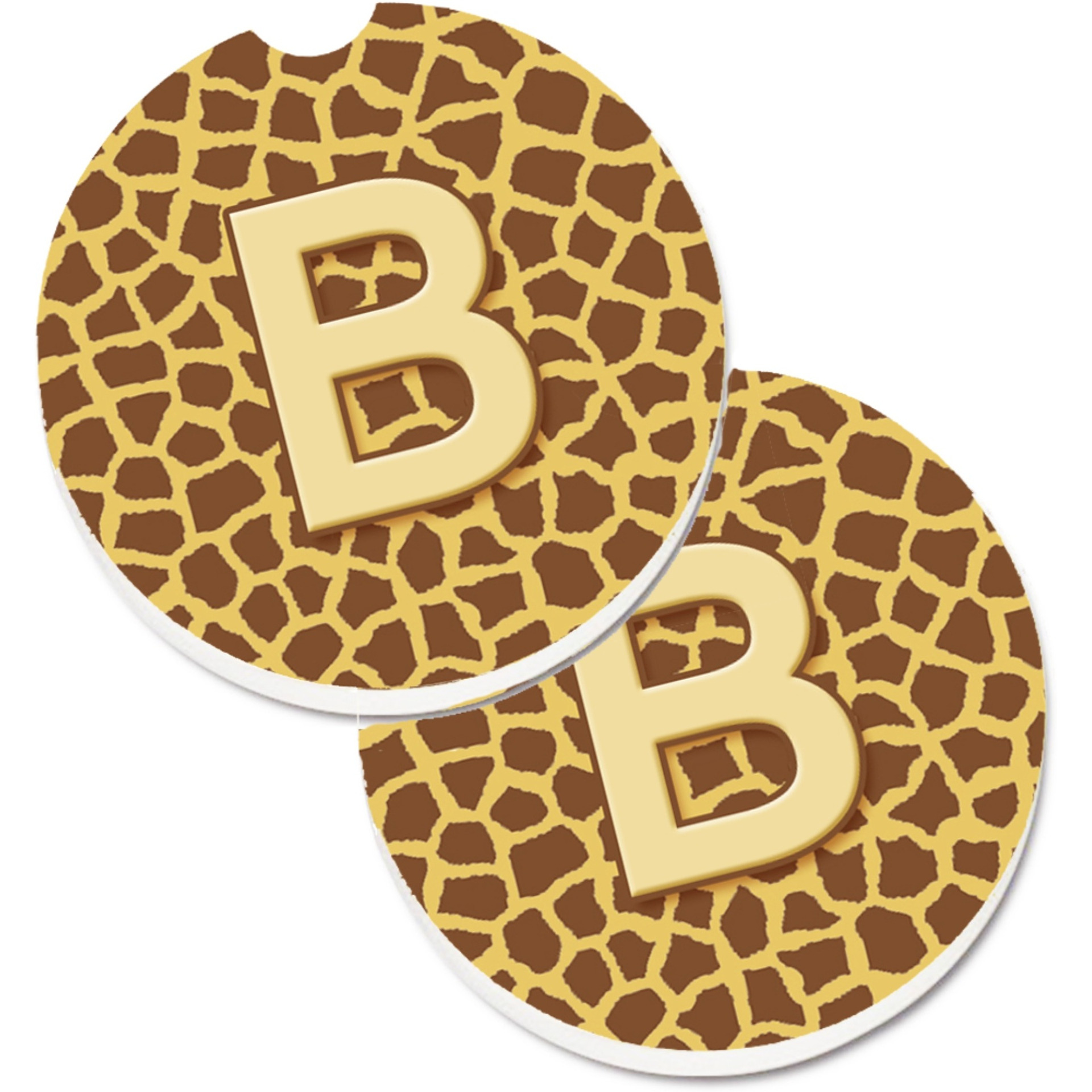&quotCaroline's Treasures Monogram Initial B Giraffe Set of 2 Cup Holder Car Coasters CJ1025-BCARC, 2.56, Multicolor"