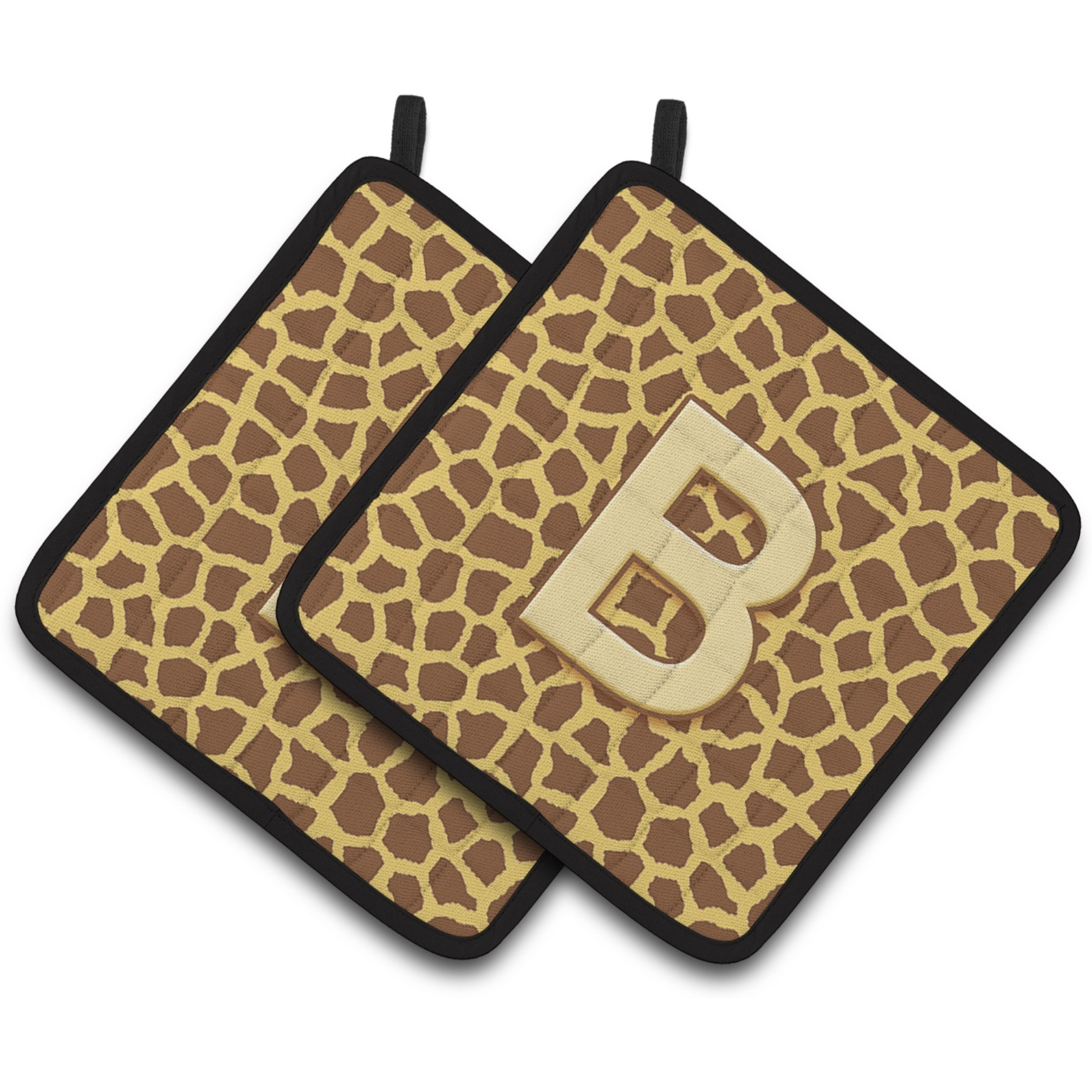 &quotCaroline's Treasures Monogram Initial B Giraffe Pair of Pot Holders CJ1025-BPTHD, 7.5HX7.5W, Multicolor"
