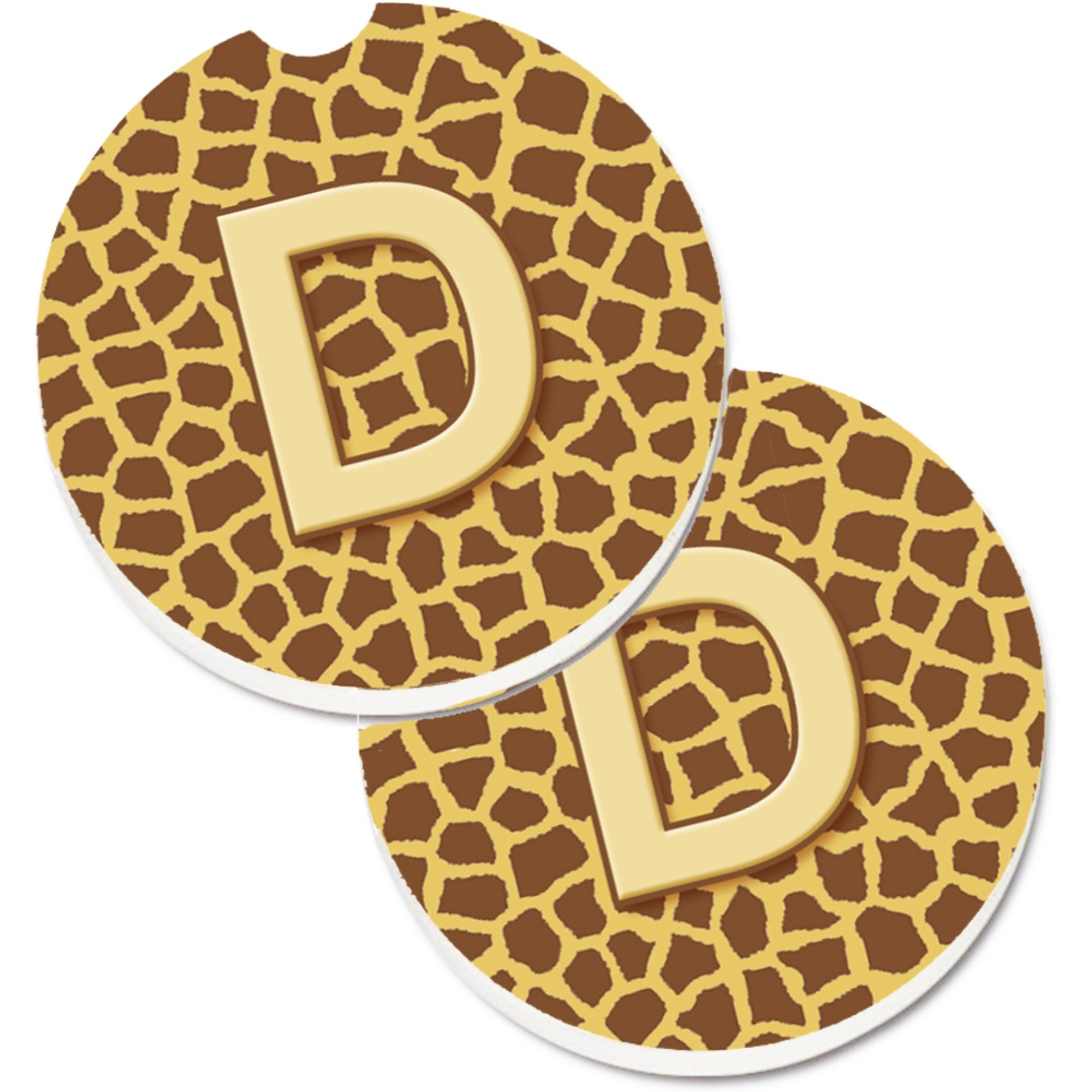&quotCaroline's Treasures Monogram Initial D Giraffe Set of 2 Cup Holder Car Coasters CJ1025-DCARC, 2.56, Multicolor"