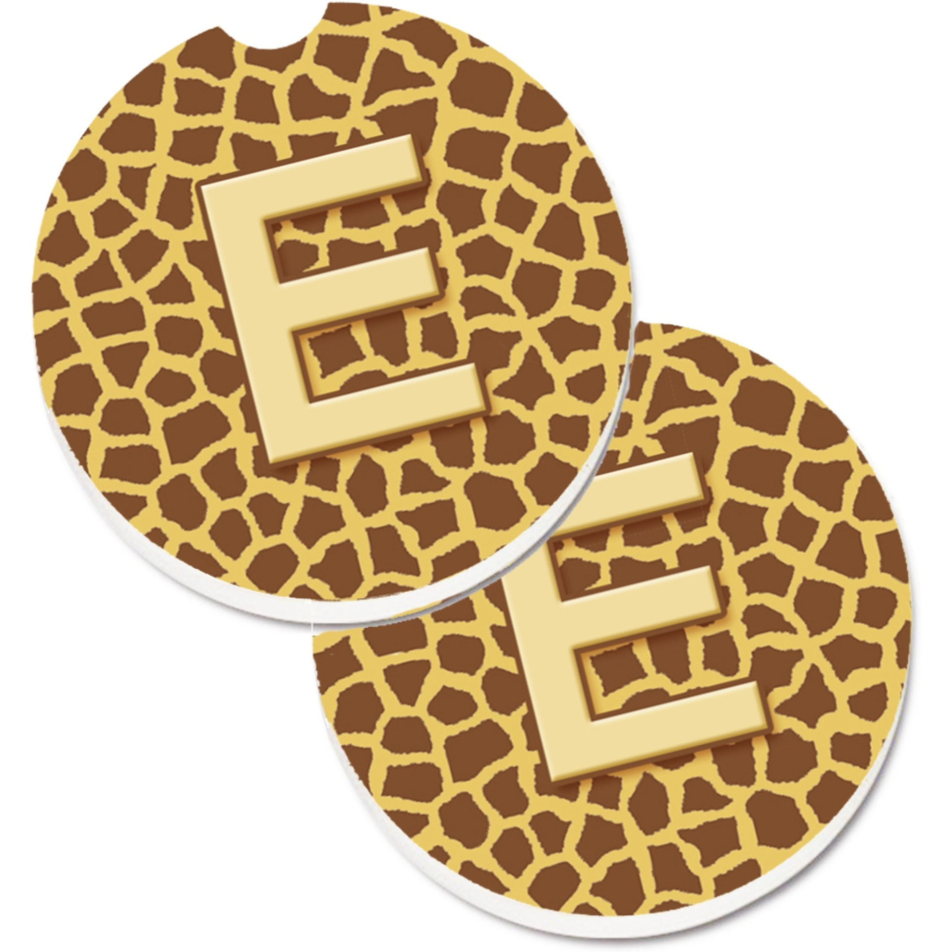 &quotCaroline's Treasures Monogram Initial E Giraffe Set of 2 Cup Holder Car Coasters CJ1025-ECARC, 2.56, Multicolor"
