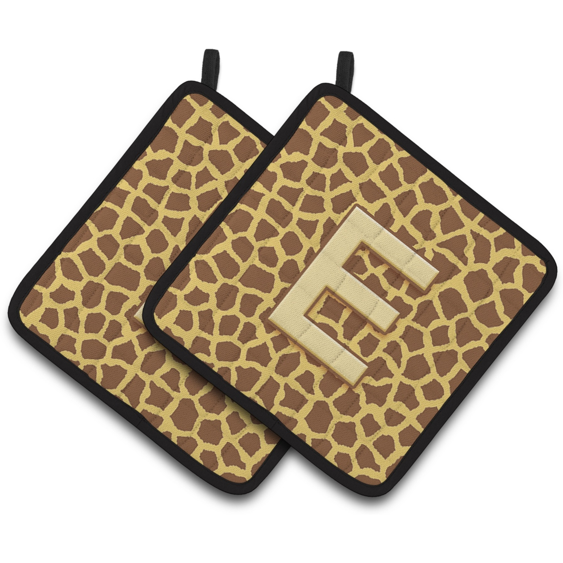 &quotCaroline's Treasures Monogram Initial E Giraffe Pair of Pot Holders CJ1025-EPTHD, 7.5HX7.5W, Multicolor"