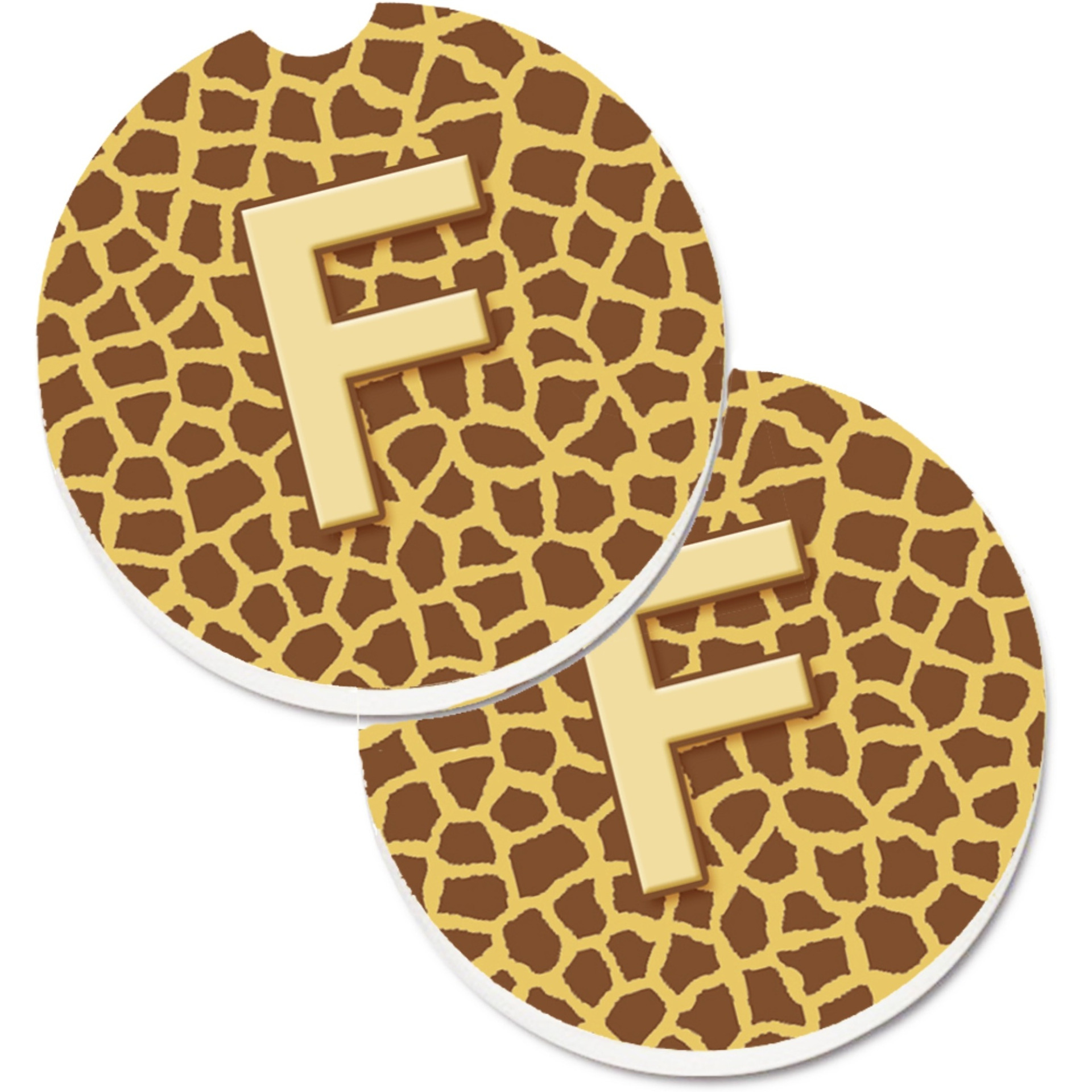 &quotCaroline's Treasures Monogram Initial F Giraffe Set of 2 Cup Holder Car Coasters CJ1025-FCARC, 2.56, Multicolor"