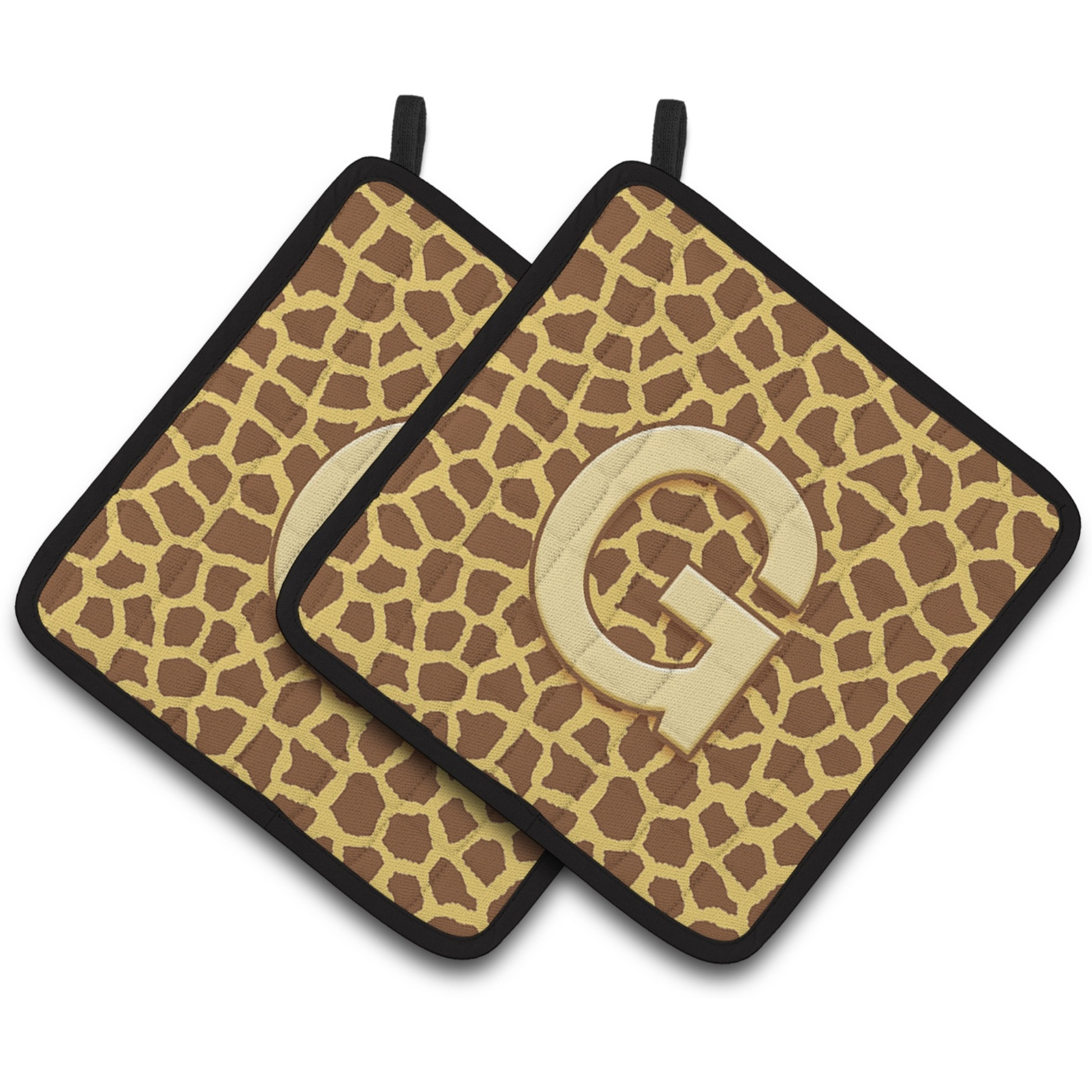 &quotCaroline's Treasures Monogram Initial G Giraffe Pair of Pot Holders CJ1025-GPTHD, 7.5HX7.5W, Multicolor"