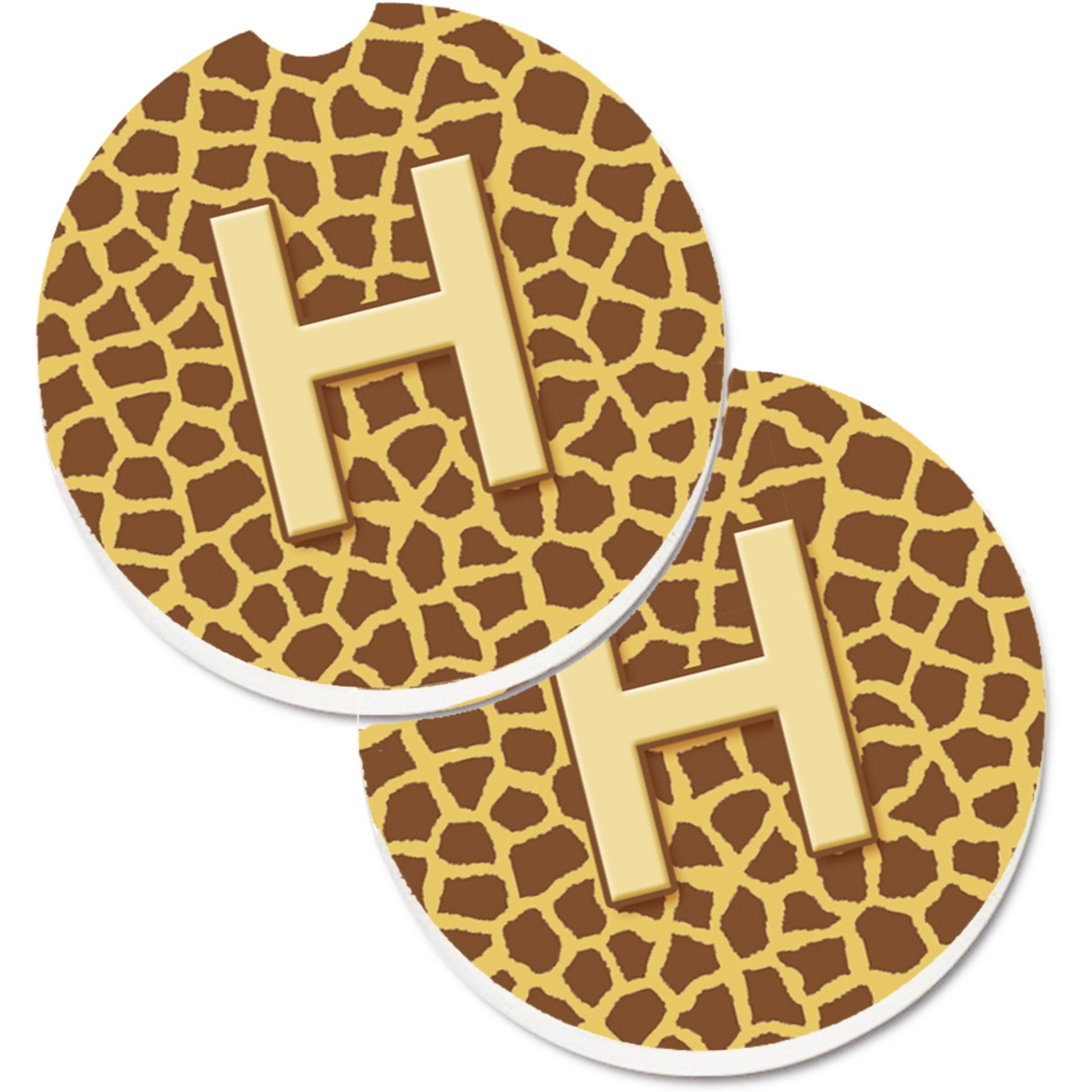 &quotCaroline's Treasures Monogram Initial H Giraffe Set of 2 Cup Holder Car Coasters CJ1025-HCARC, 2.56, Multicolor"