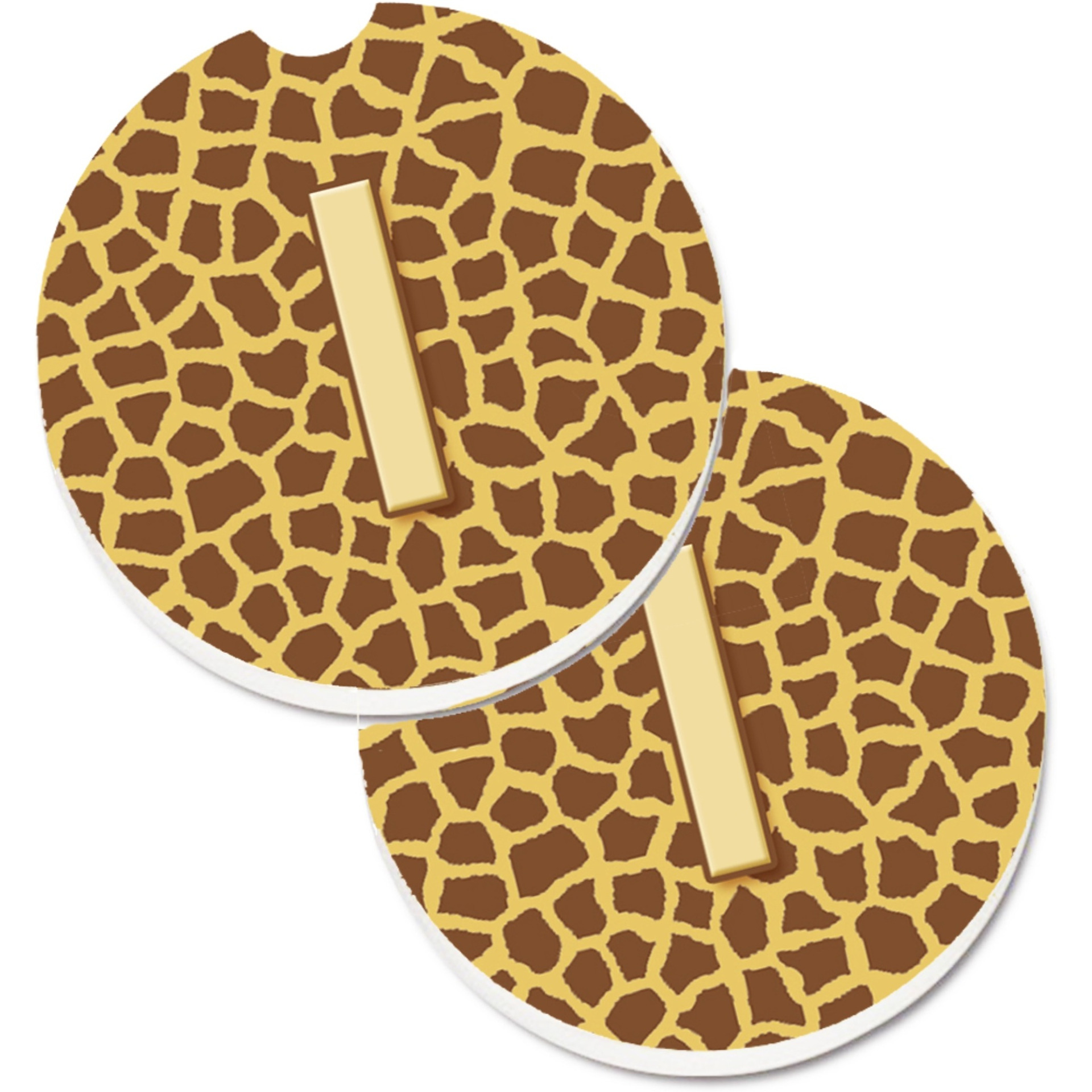 &quotCaroline's Treasures Monogram Initial I Giraffe Set of 2 Cup Holder Car Coasters CJ1025-ICARC, 2.56, Multicolor"