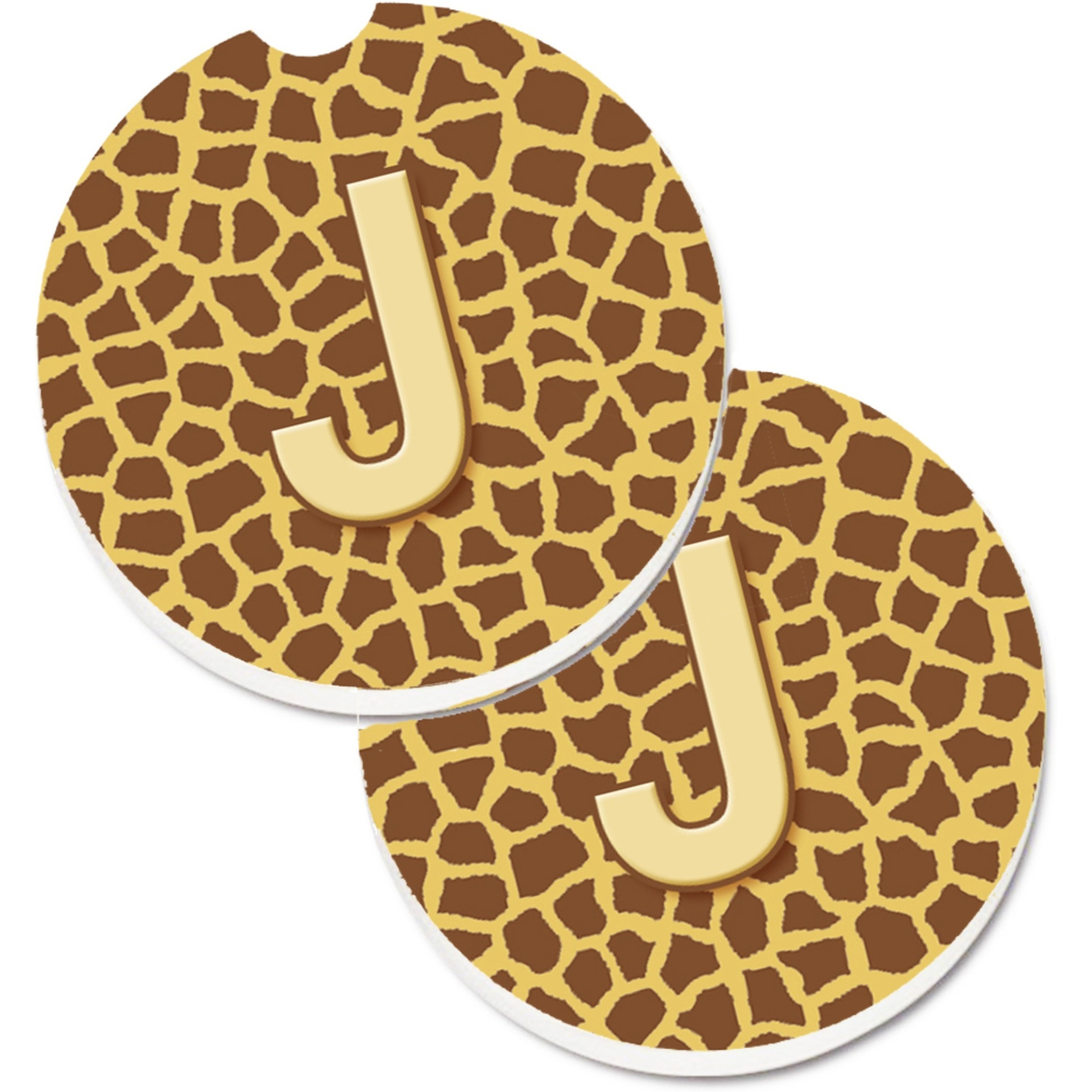 &quotCaroline's Treasures Monogram Initial J Giraffe Set of 2 Cup Holder Car Coasters CJ1025-JCARC, 2.56, Multicolor"