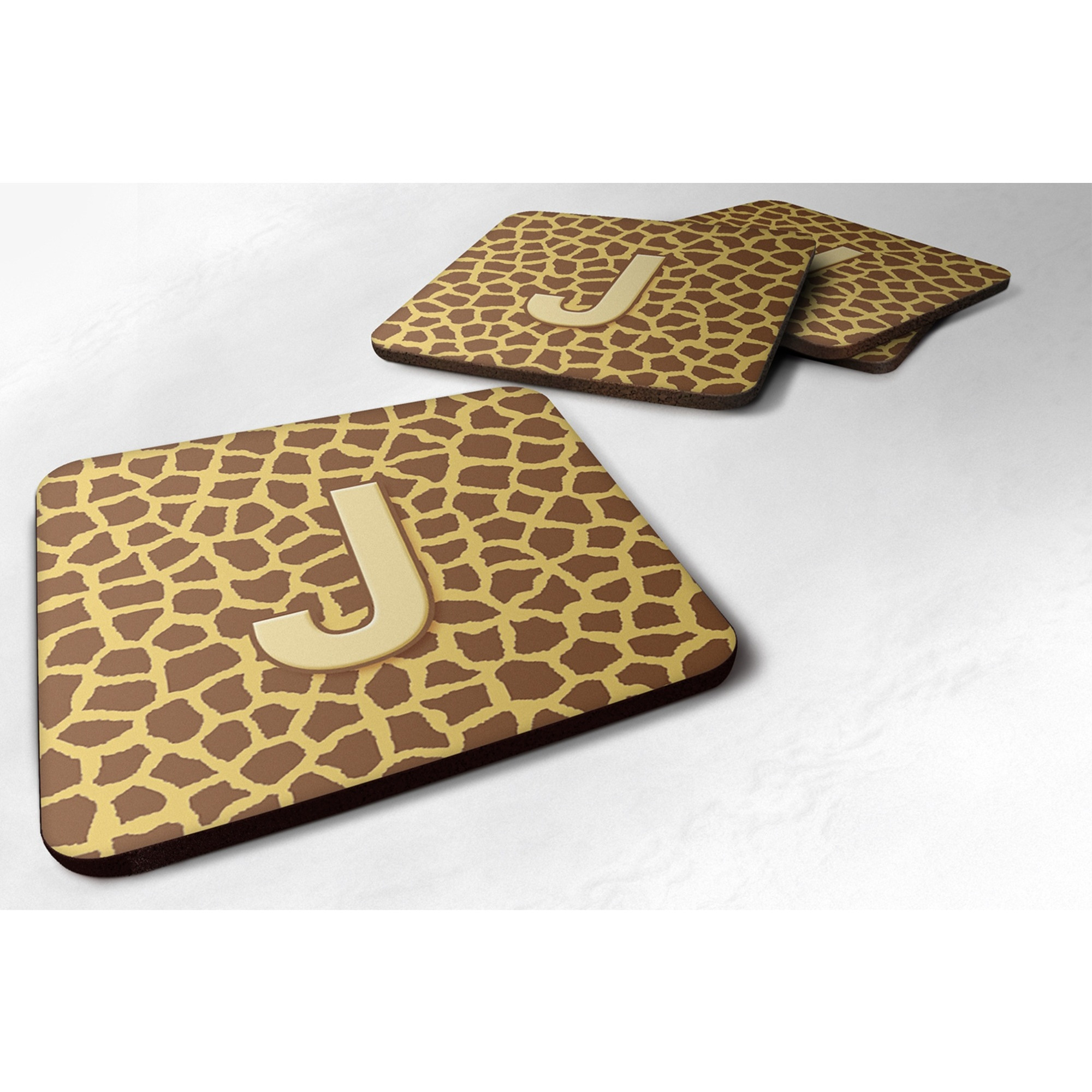 &quotCaroline's Treasures CJ1025-JFC Monogram-Giraffe Foam Coasters (Set of 4), Initial Letter J, 3.5"" H x 3.5"" W, Multicolor"