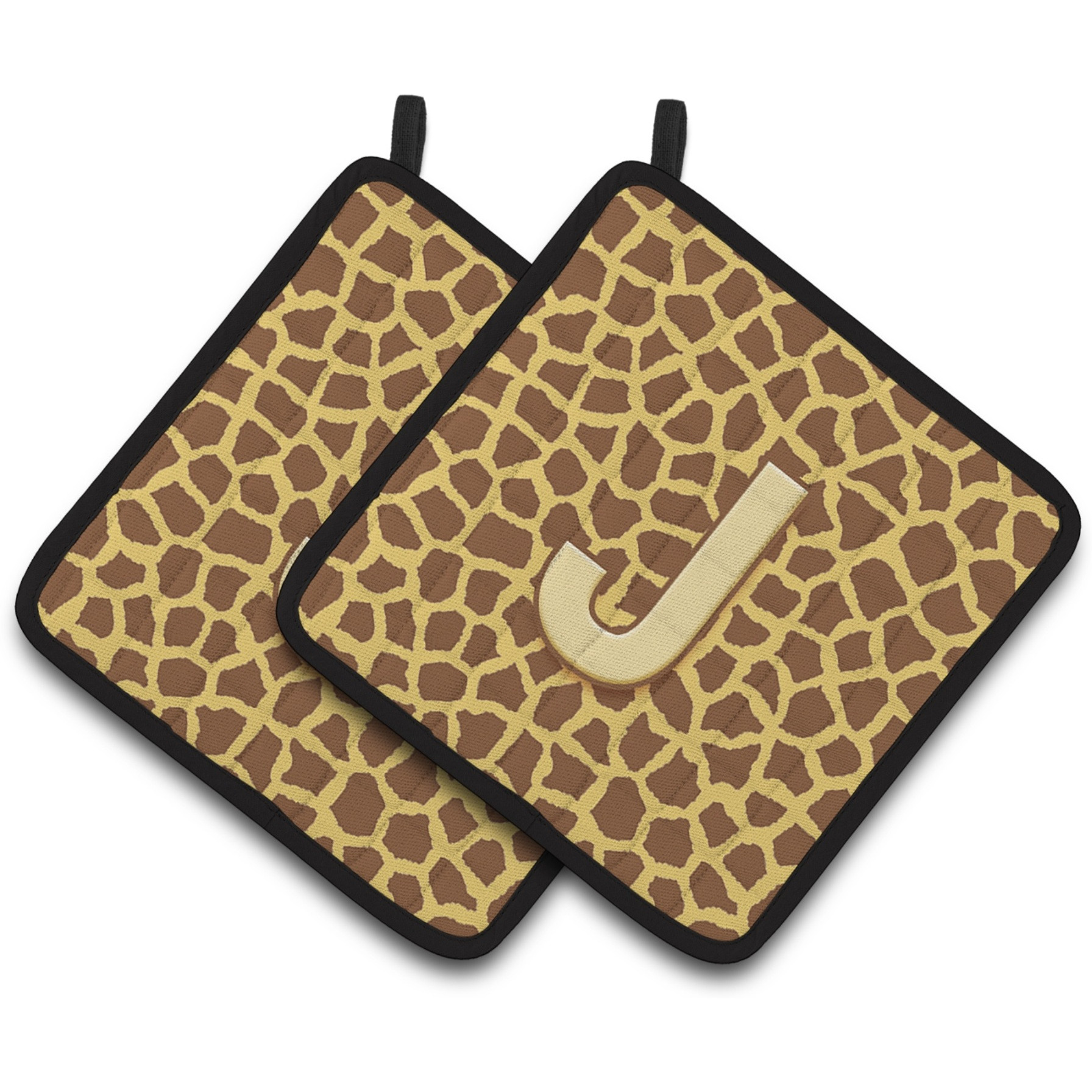 &quotCaroline's Treasures Monogram Initial J Giraffe Pair of Pot Holders CJ1025-JPTHD, 7.5HX7.5W, Multicolor"