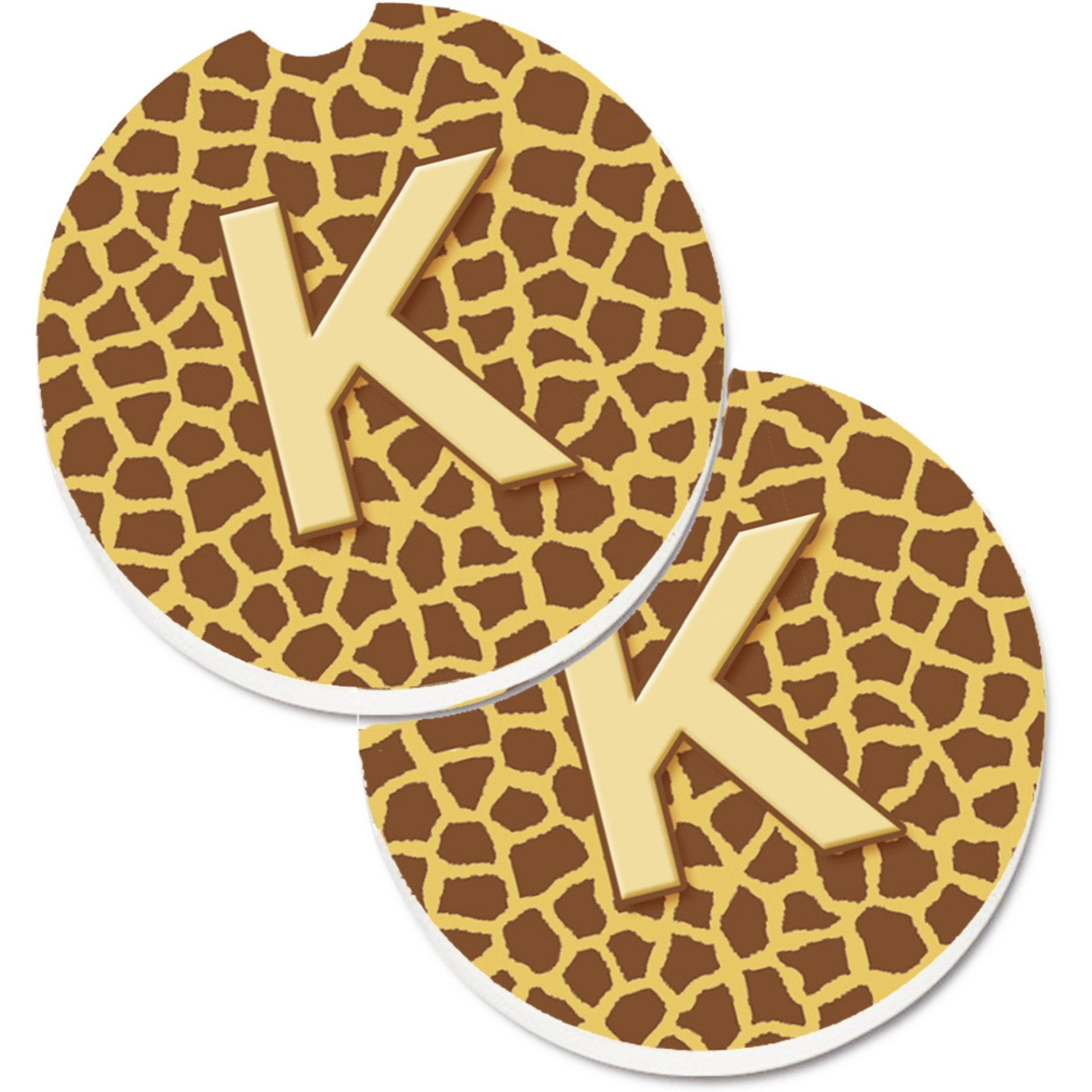 &quotCaroline's Treasures Monogram Initial K Giraffe Set of 2 Cup Holder Car Coasters CJ1025-KCARC, 2.56, Multicolor"
