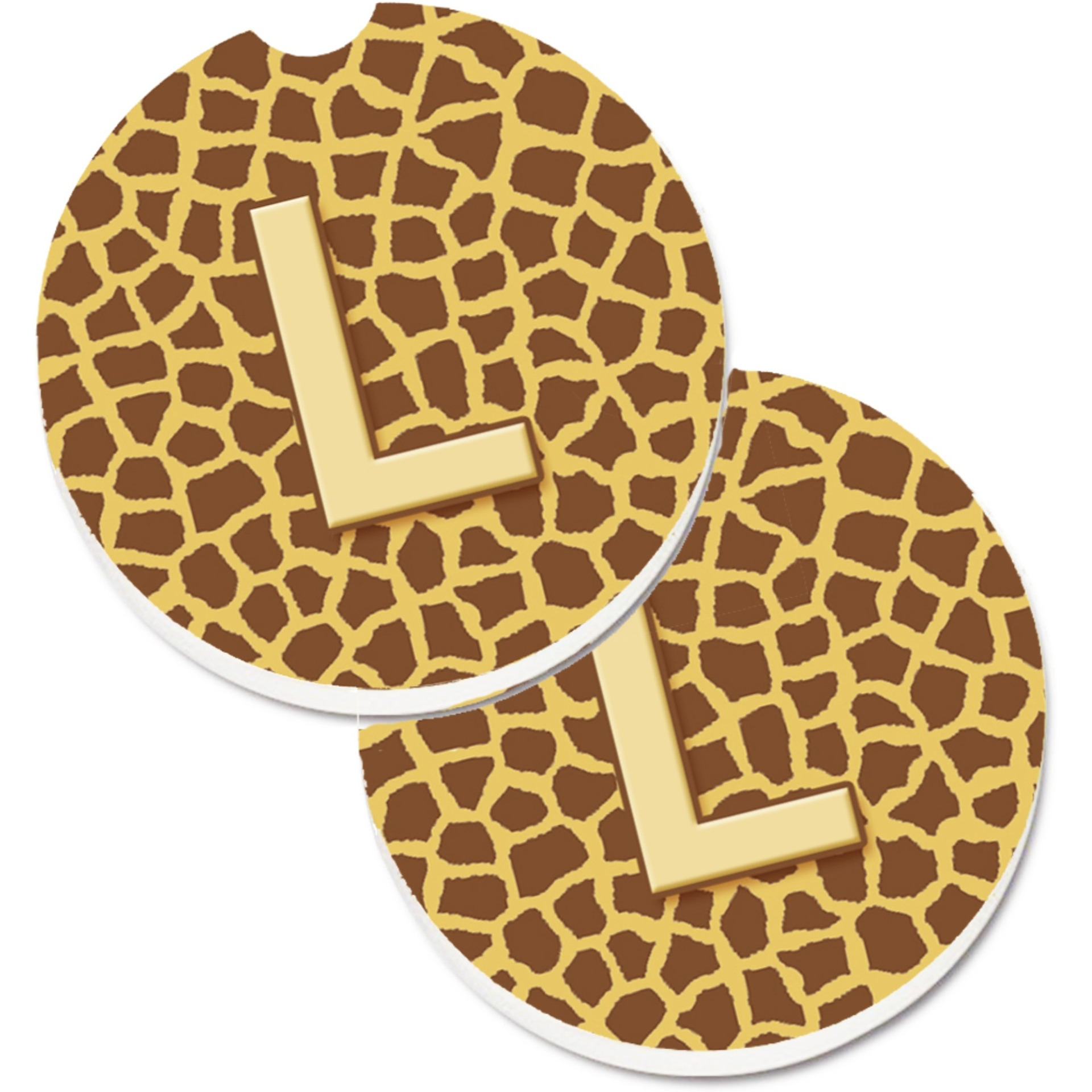 &quotCaroline's Treasures Monogram Initial L Giraffe Set of 2 Cup Holder Car Coasters CJ1025-LCARC, 2.56, Multicolor"