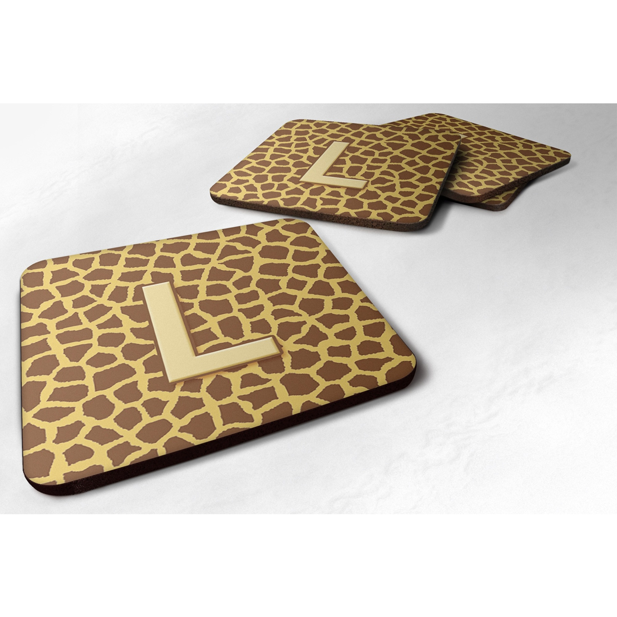 &quotCaroline's Treasures CJ1025-LFC Monogram-Giraffe Foam Coasters (Set of 4), Initial Letter L, 3.5"" H x 3.5"" W, Multicolor"