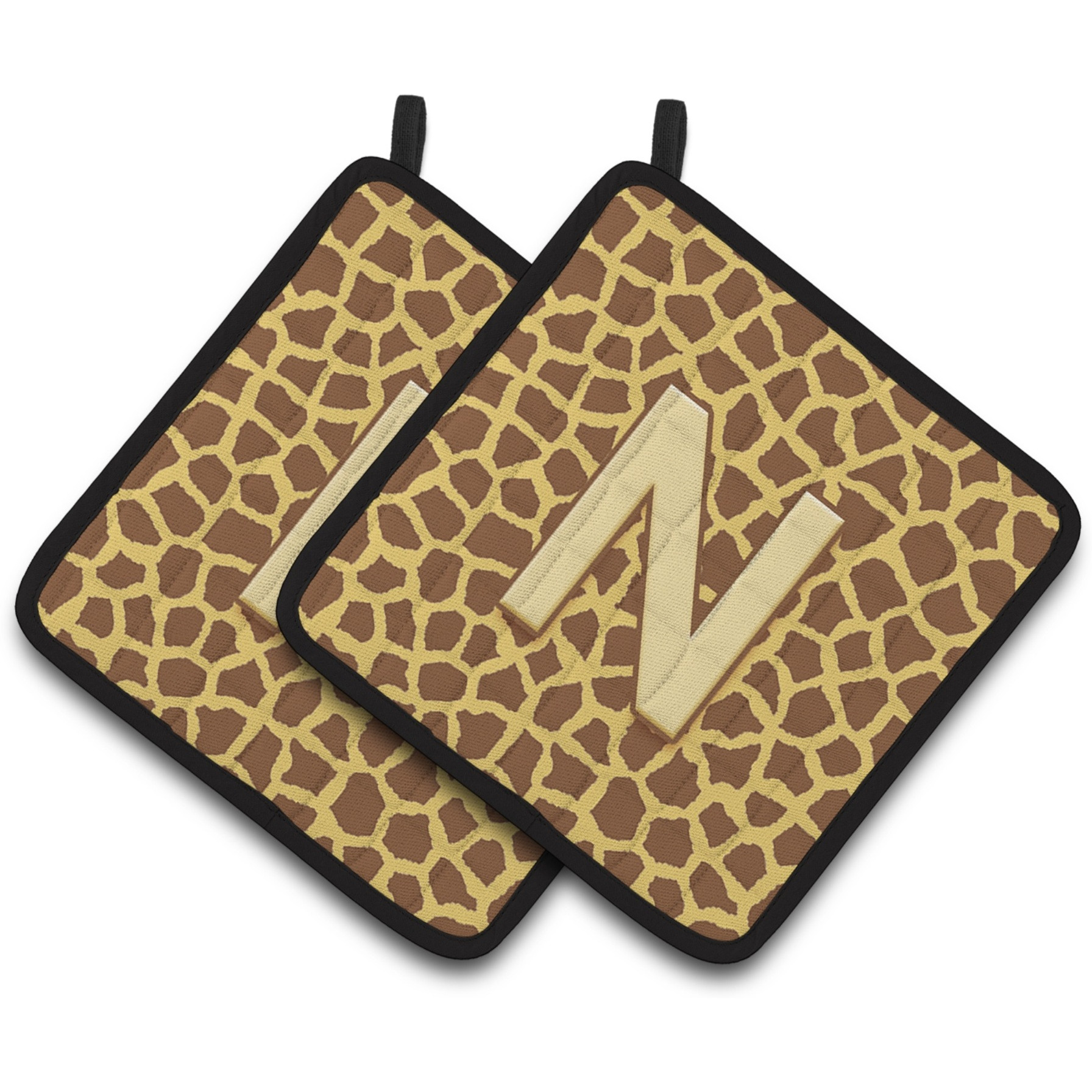 &quotCaroline's Treasures Monogram Initial N Giraffe Pair of Pot Holders CJ1025-NPTHD, 7.5HX7.5W, Multicolor"