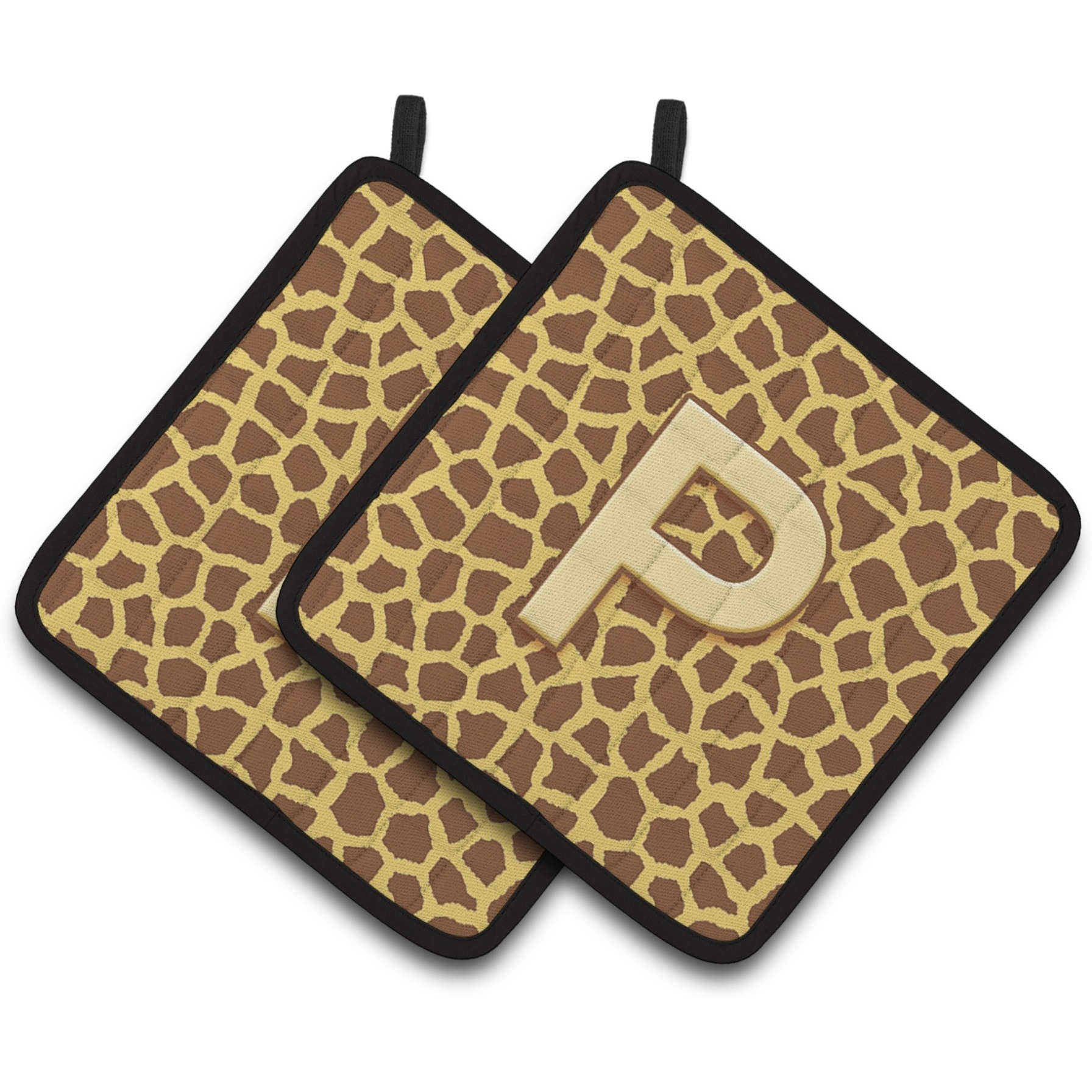 &quotCaroline's Treasures Monogram Initial P Giraffe Pair of Pot Holders CJ1025-PPTHD, 7.5HX7.5W, Multicolor"