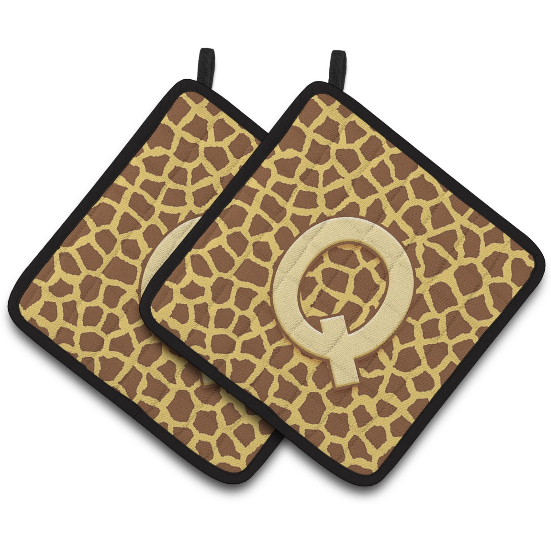 &quotCaroline's Treasures Monogram Initial Q Giraffe Pair of Pot Holders CJ1025-QPTHD, 7.5HX7.5W, Multicolor"