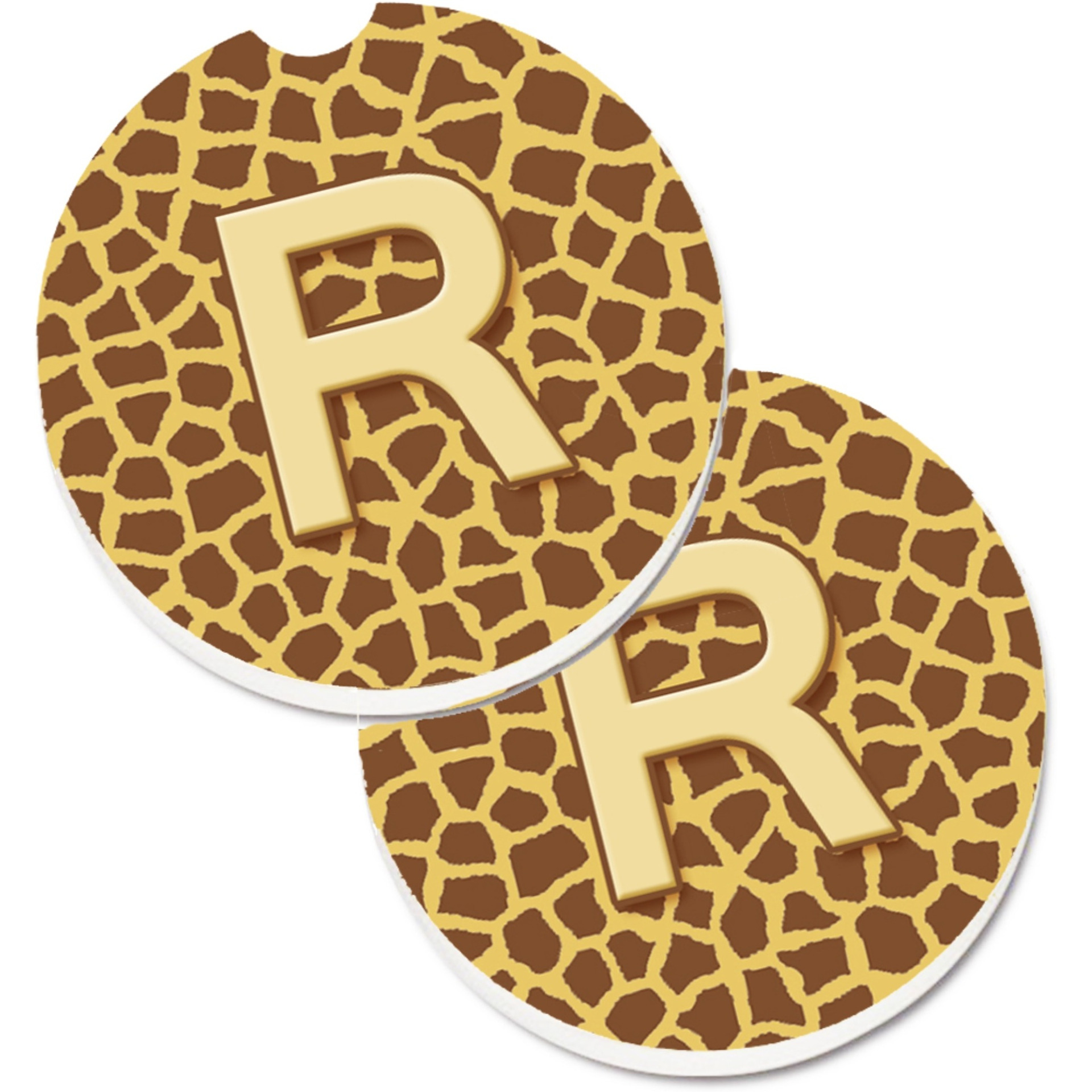 &quotCaroline's Treasures Monogram Initial R Giraffe Set of 2 Cup Holder Car Coasters CJ1025-RCARC, 2.56, Multicolor"