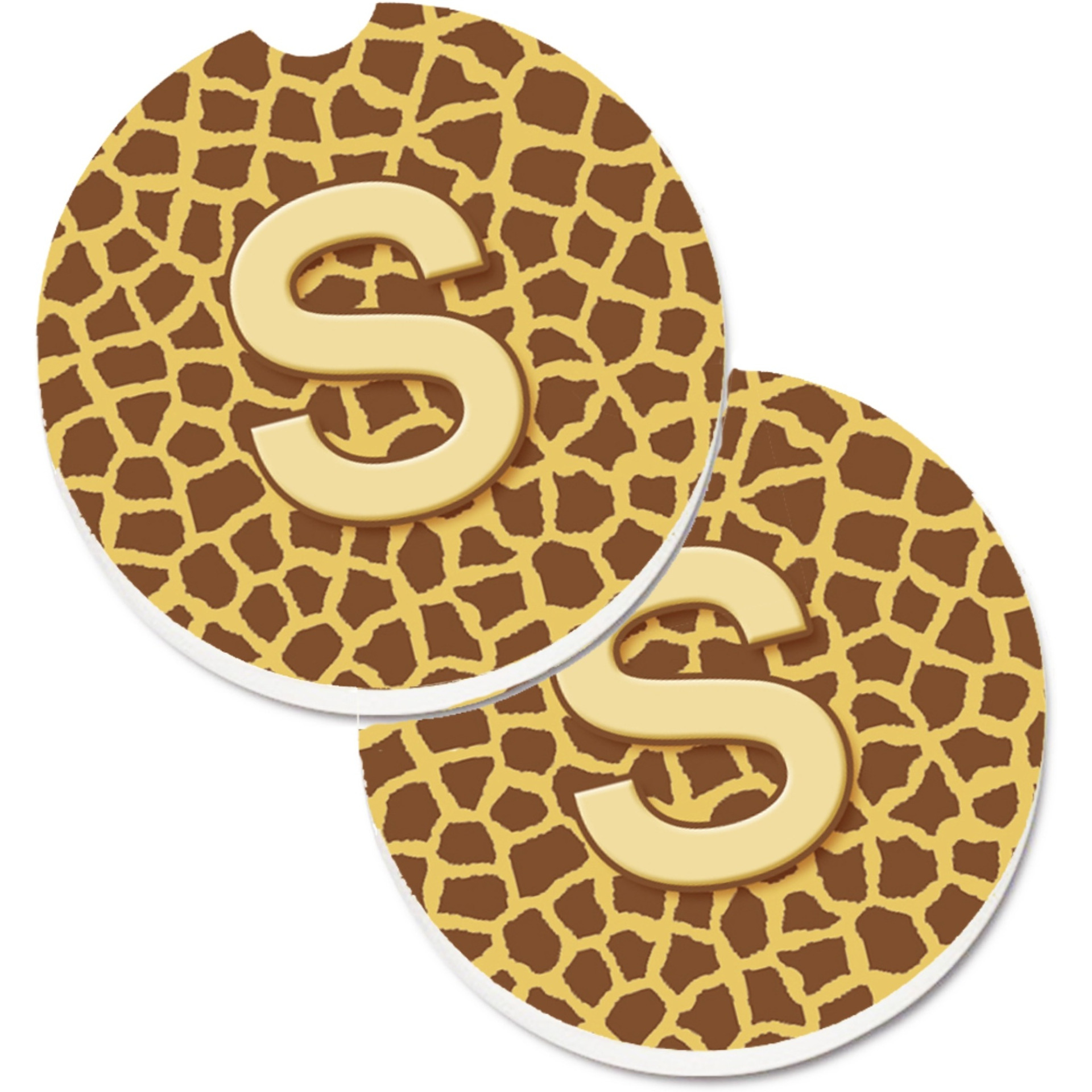 &quotCaroline's Treasures Monogram Initial S Giraffe Set of 2 Cup Holder Car Coasters CJ1025-SCARC, 2.56, Multicolor"