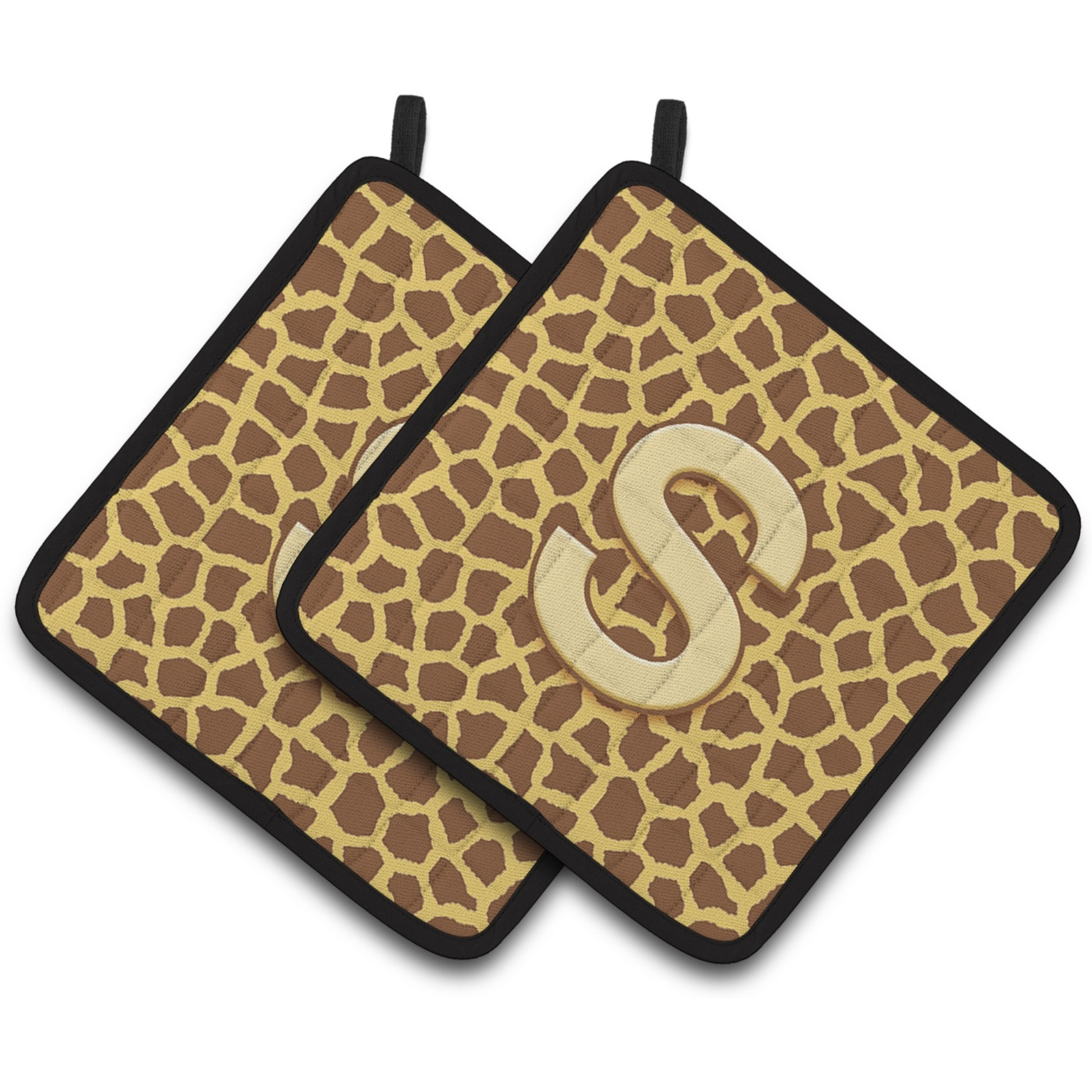 &quotCaroline's Treasures Monogram Initial S Giraffe Pair of Pot Holders CJ1025-SPTHD, 7.5HX7.5W, Multicolor"