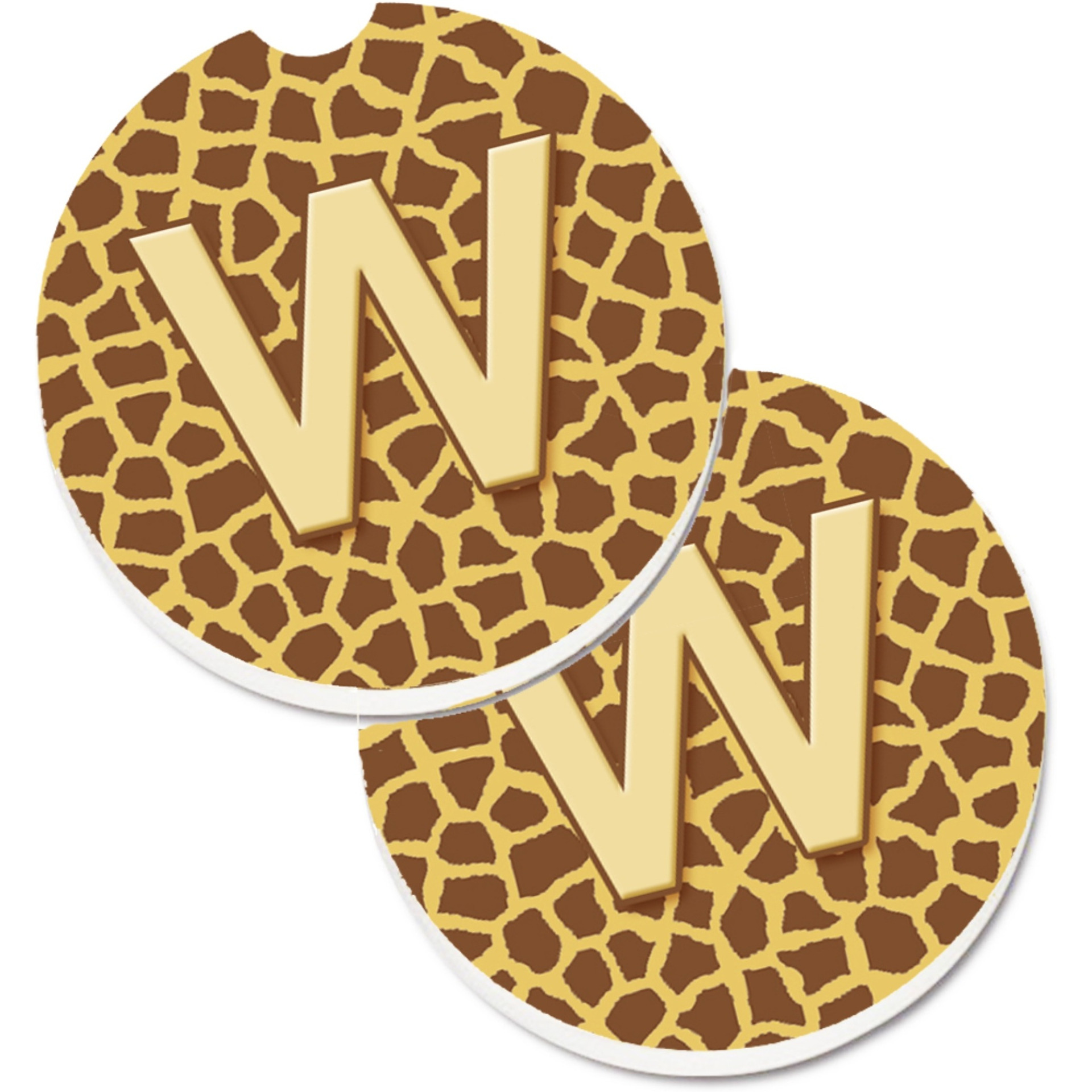 &quotCaroline's Treasures Monogram Initial Wgiraffe Set of 2 Cup Holder Car Coasters CJ1025-WCARC, 2.56, Multicolor"