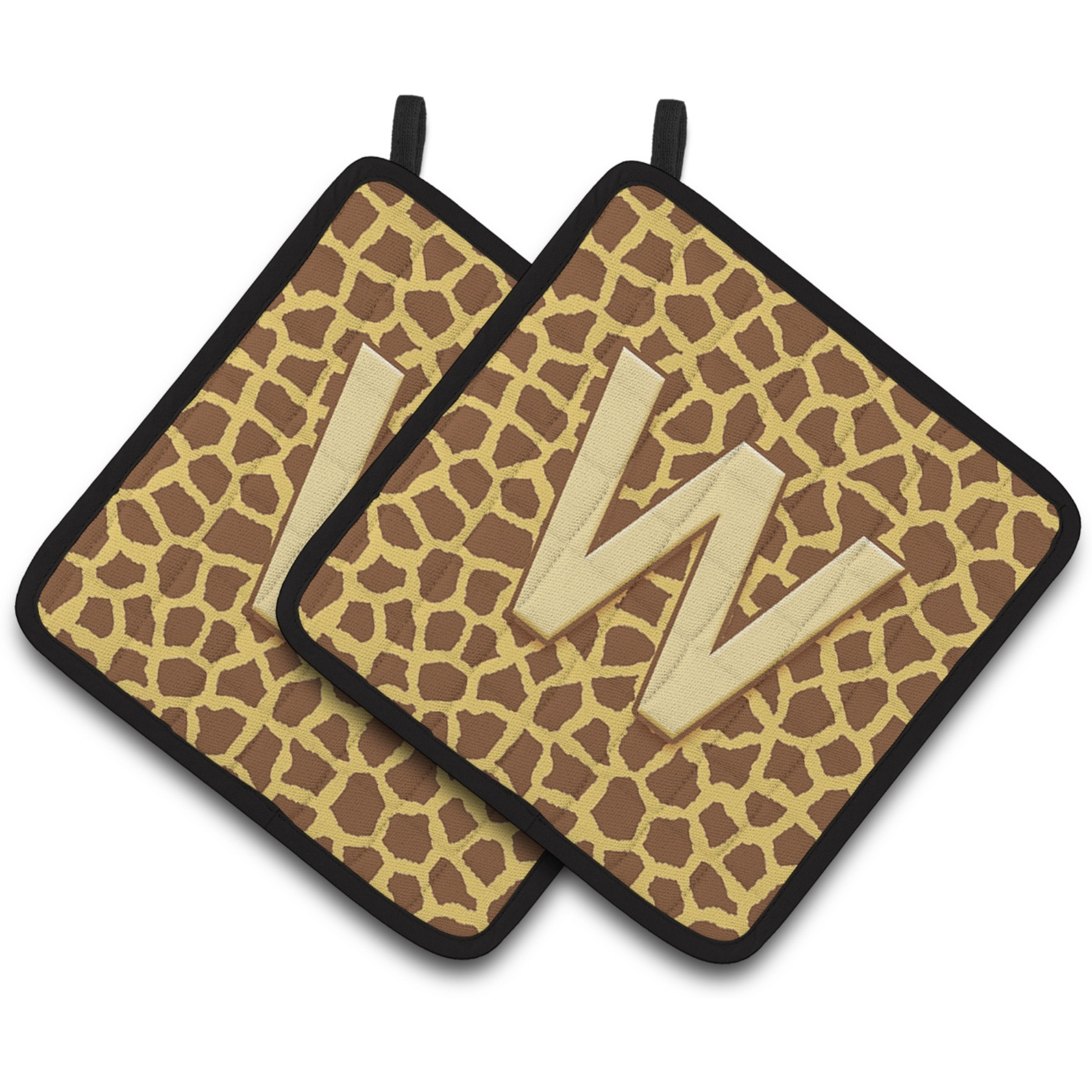 &quotCaroline's Treasures Monogram Initial Wgiraffe Pair of Pot Holders CJ1025-WPTHD, 7.5HX7.5W, Multicolor"