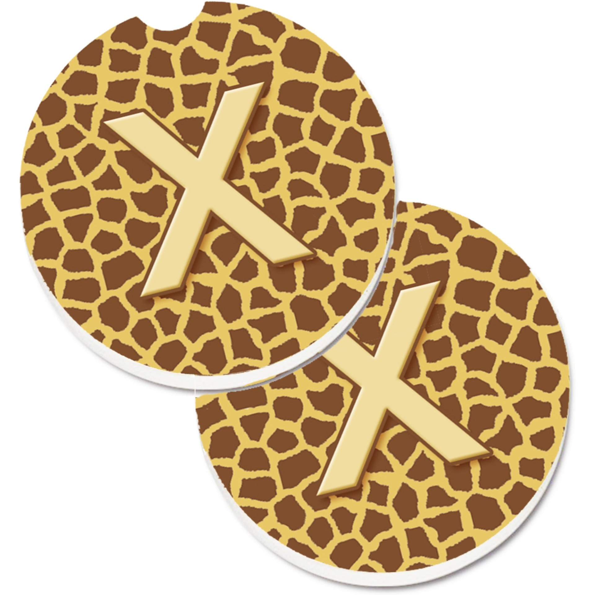 &quotCaroline's Treasures Monogram Initial x Giraffe Set of 2 Cup Holder Car Coasters CJ1025-XCARC, 2.56, Multicolor"