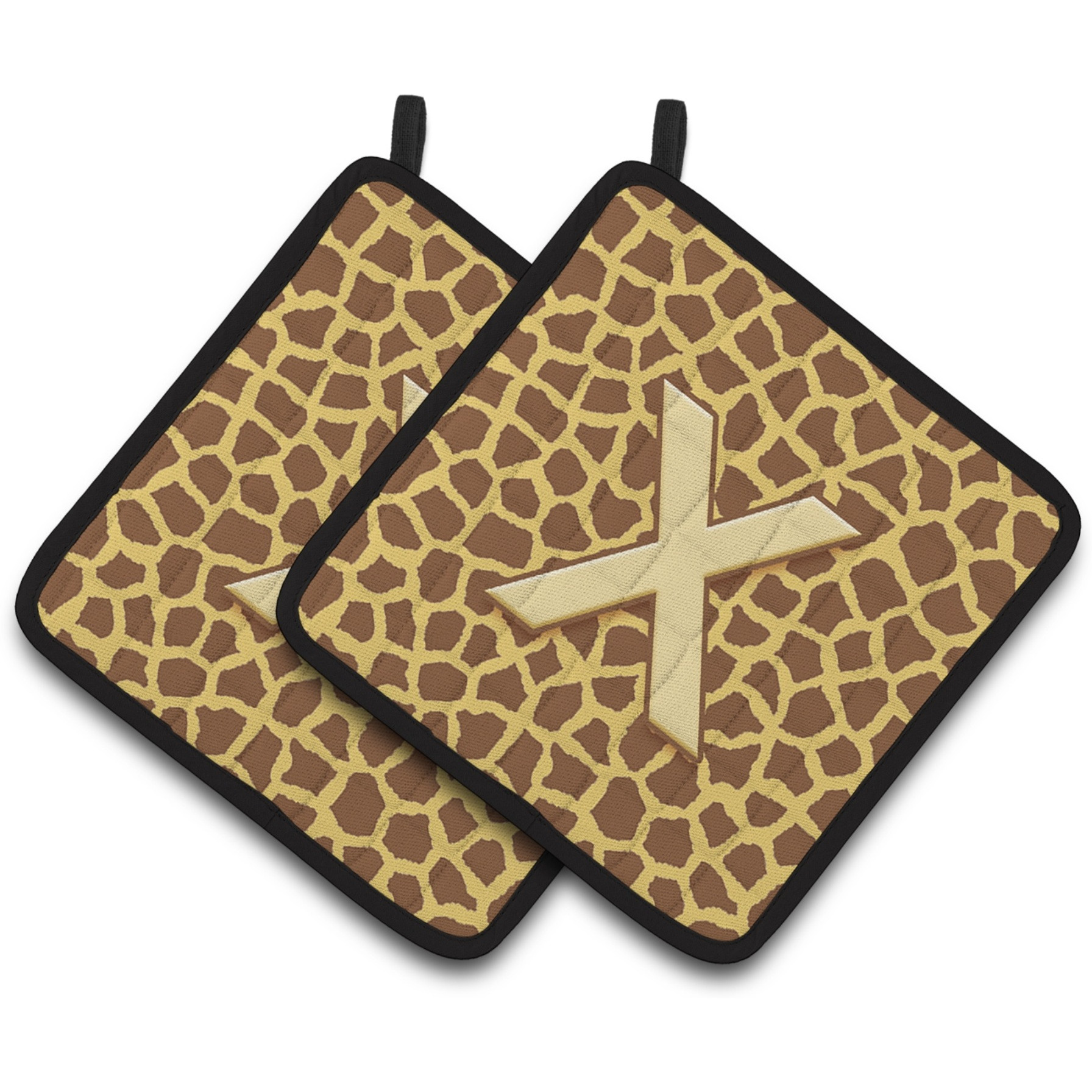 &quotCaroline's Treasures Monogram Initial x Giraffe Pair of Pot Holders CJ1025-XPTHD, 7.5HX7.5W, Multicolor"