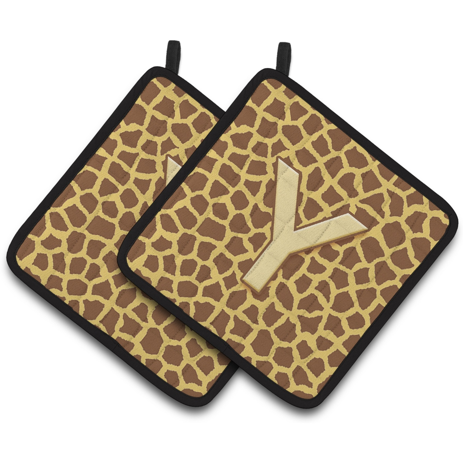 &quotCaroline's Treasures Monogram Initial Y Giraffe Pair of Pot Holders CJ1025-YPTHD, 7.5HX7.5W, Multicolor"