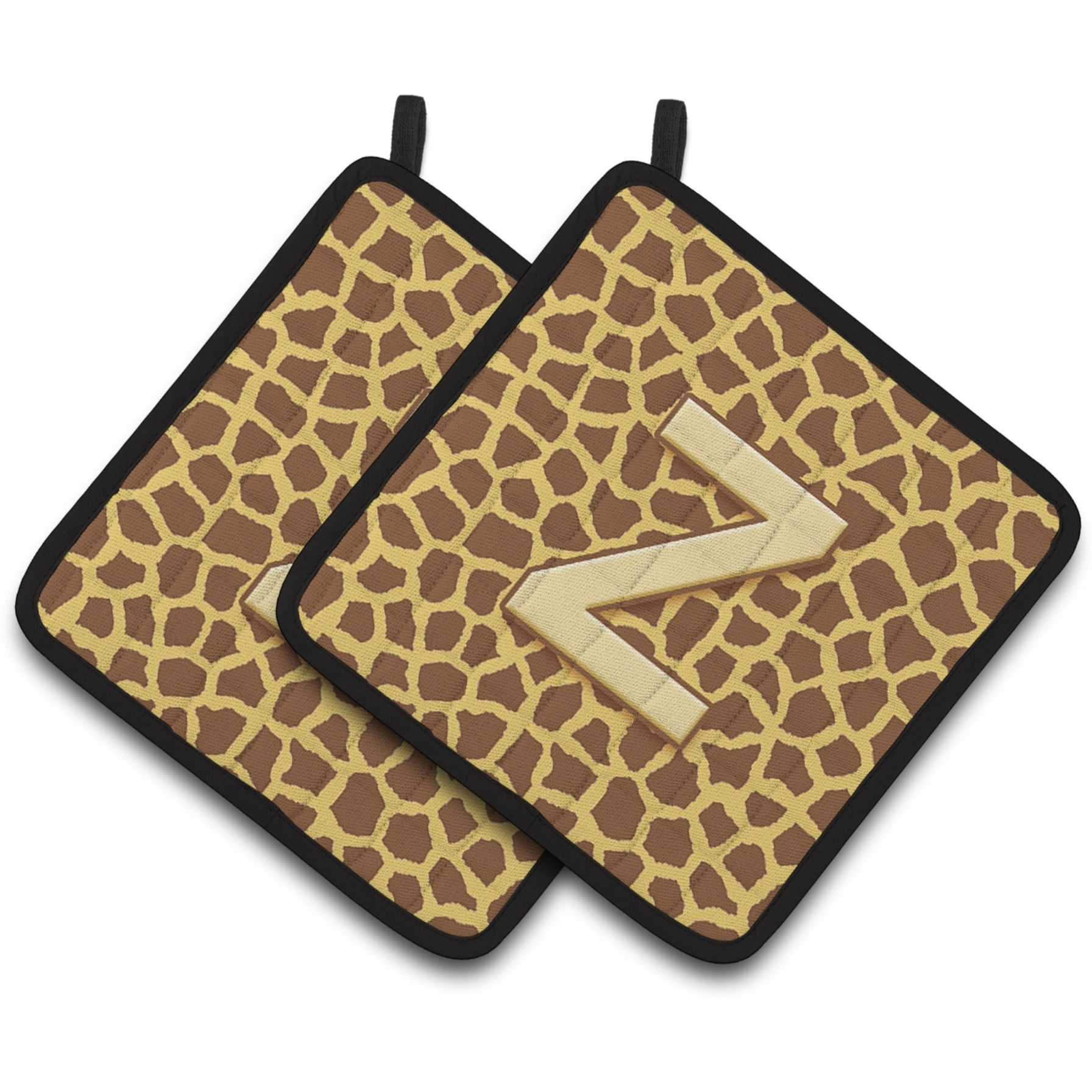 &quotCaroline's Treasures Monogram Initial Z Giraffe Pair of Pot Holders CJ1025-ZPTHD, 7.5HX7.5W, Multicolor"