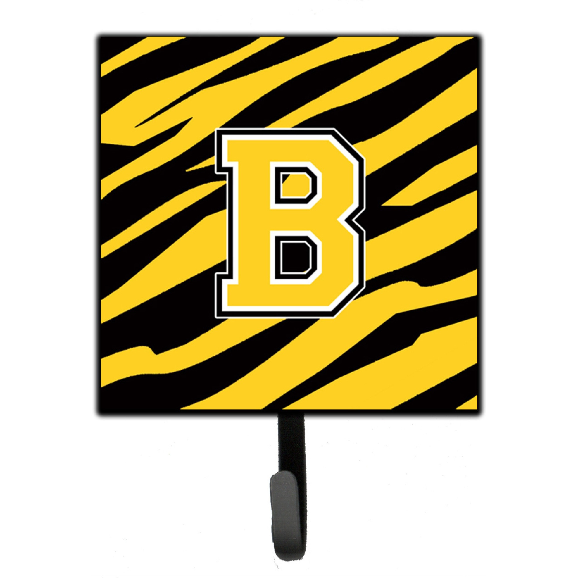 &quotCaroline's Treasures Letter B Initial Monogram-Tiger Stripe-Black Gold Leash Holder or Key hooks, Small, Multicolor"