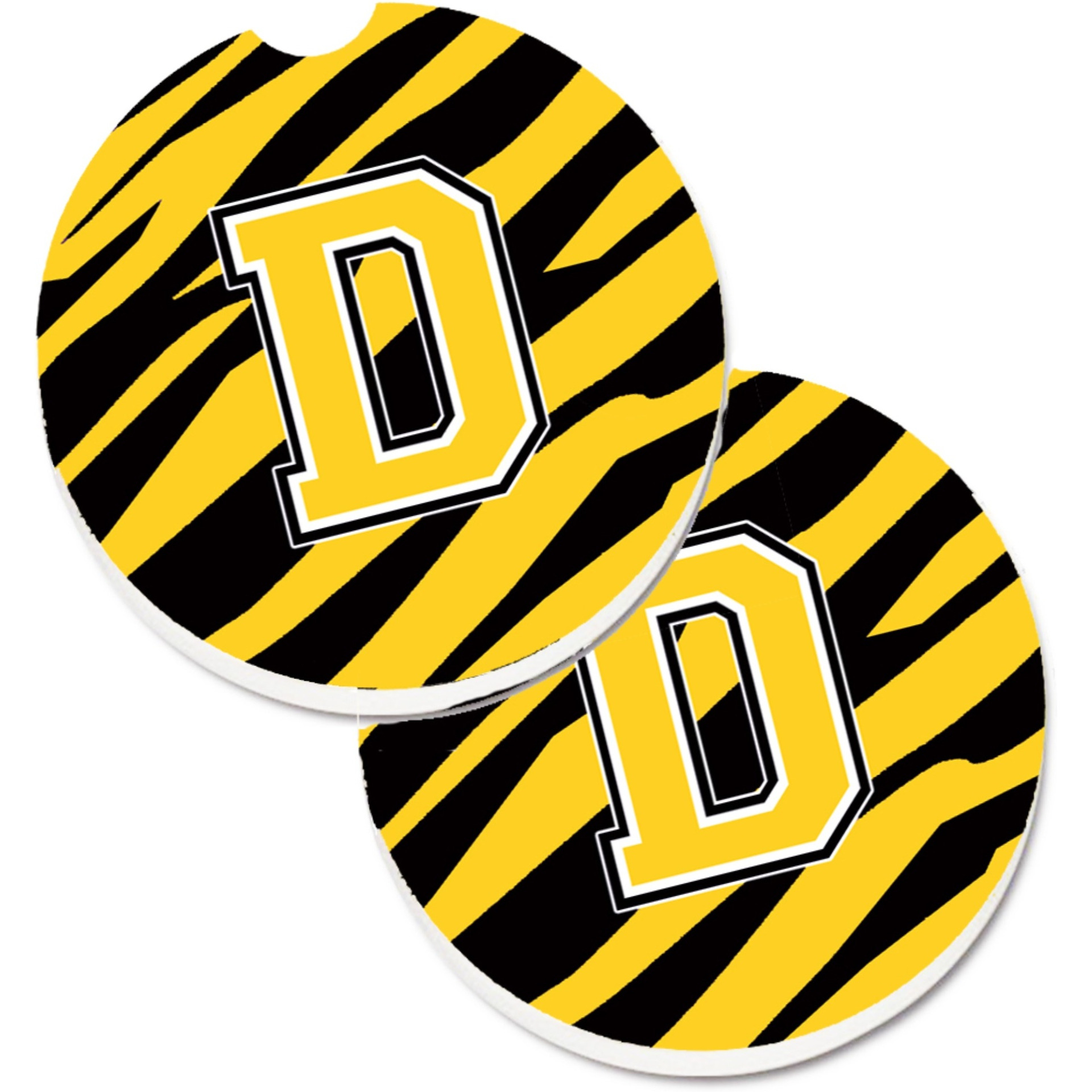 &quotCaroline's Treasures Monogram Initial D Tiger Stripe - black Gold Set of 2 Cup Holder Car Coasters CJ1026-DCARC, 2.56, Multicolor"