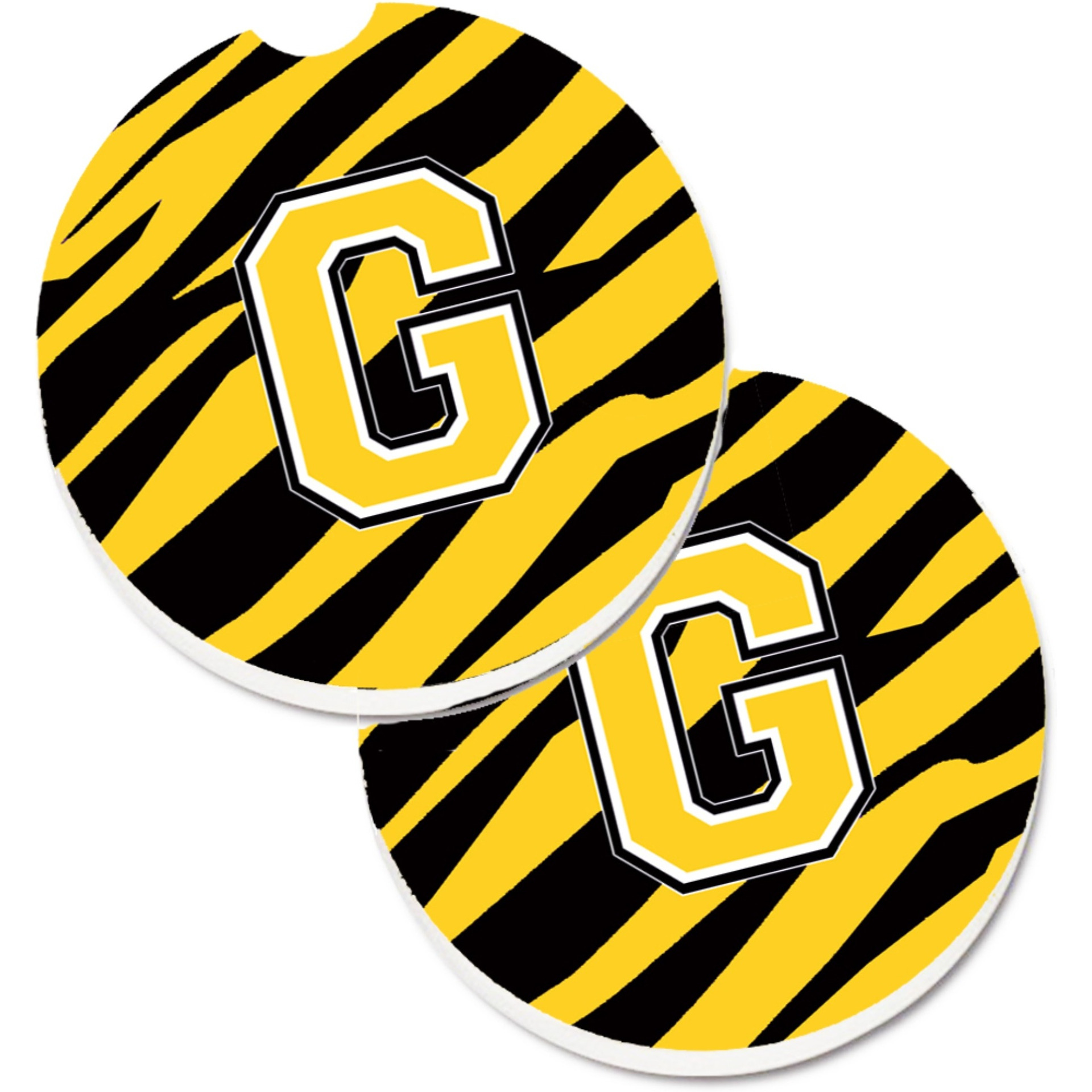 &quotCaroline's Treasures Monogram Initial G Tiger Stripe - black Gold Set of 2 Cup Holder Car Coasters CJ1026-GCARC, 2.56, Multicolor"