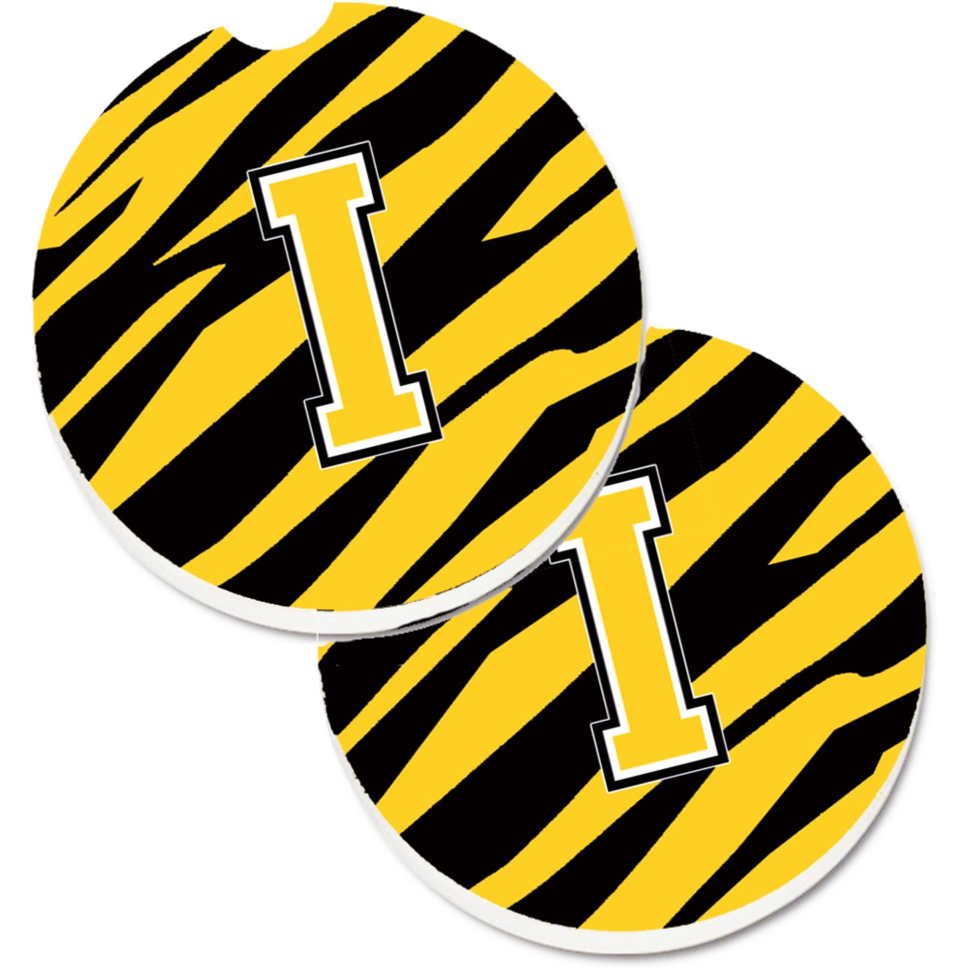 &quotCaroline's Treasures Monogram Initial I Tiger Stripe - black Gold Set of 2 Cup Holder Car Coasters CJ1026-ICARC, 2.56, Multicolor"