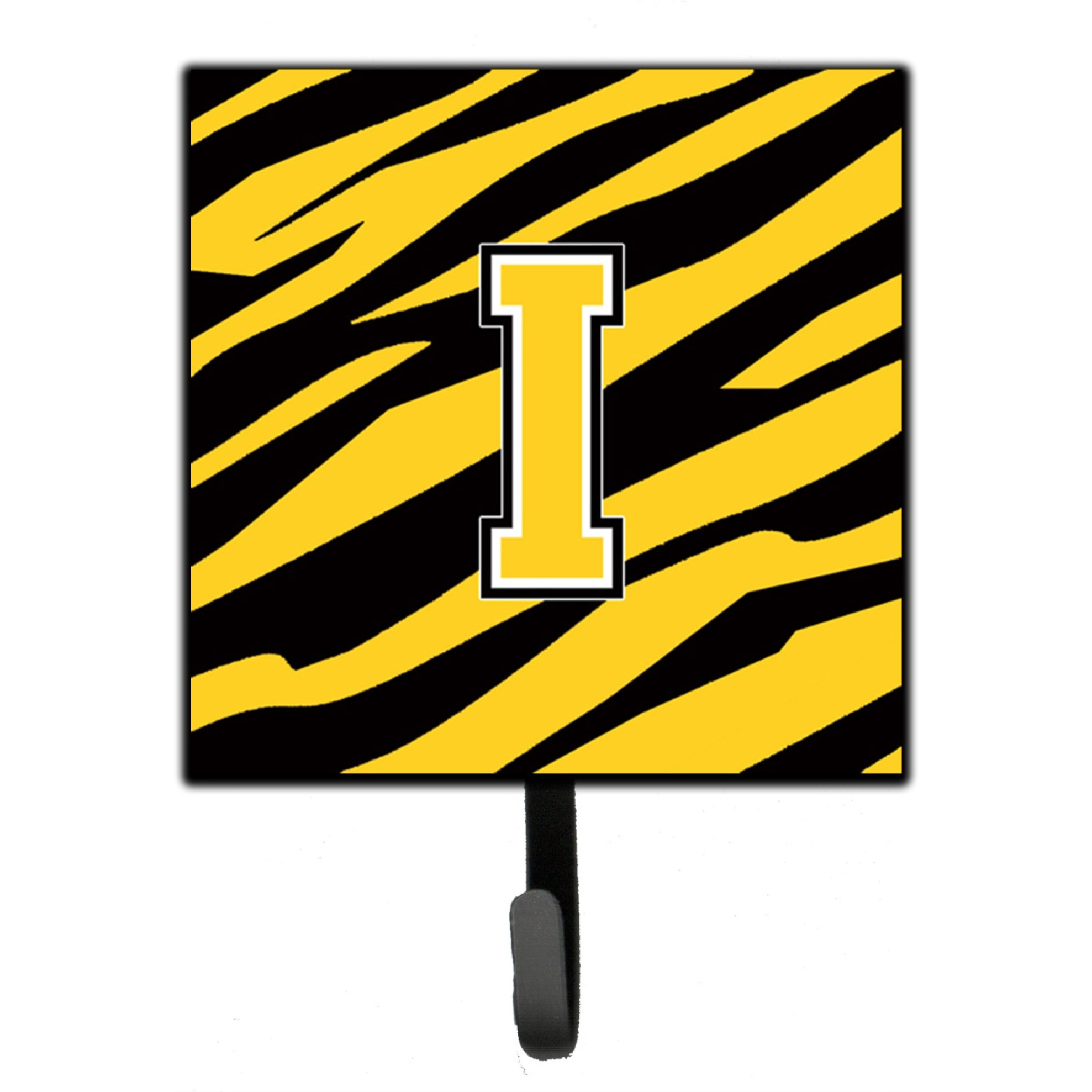 &quotCaroline's Treasures CJ1026-ISH4 Letter I Initial Monogram-Tiger Stripe-Black Gold Leash Holder or Key Hook, Small, Multicolor"