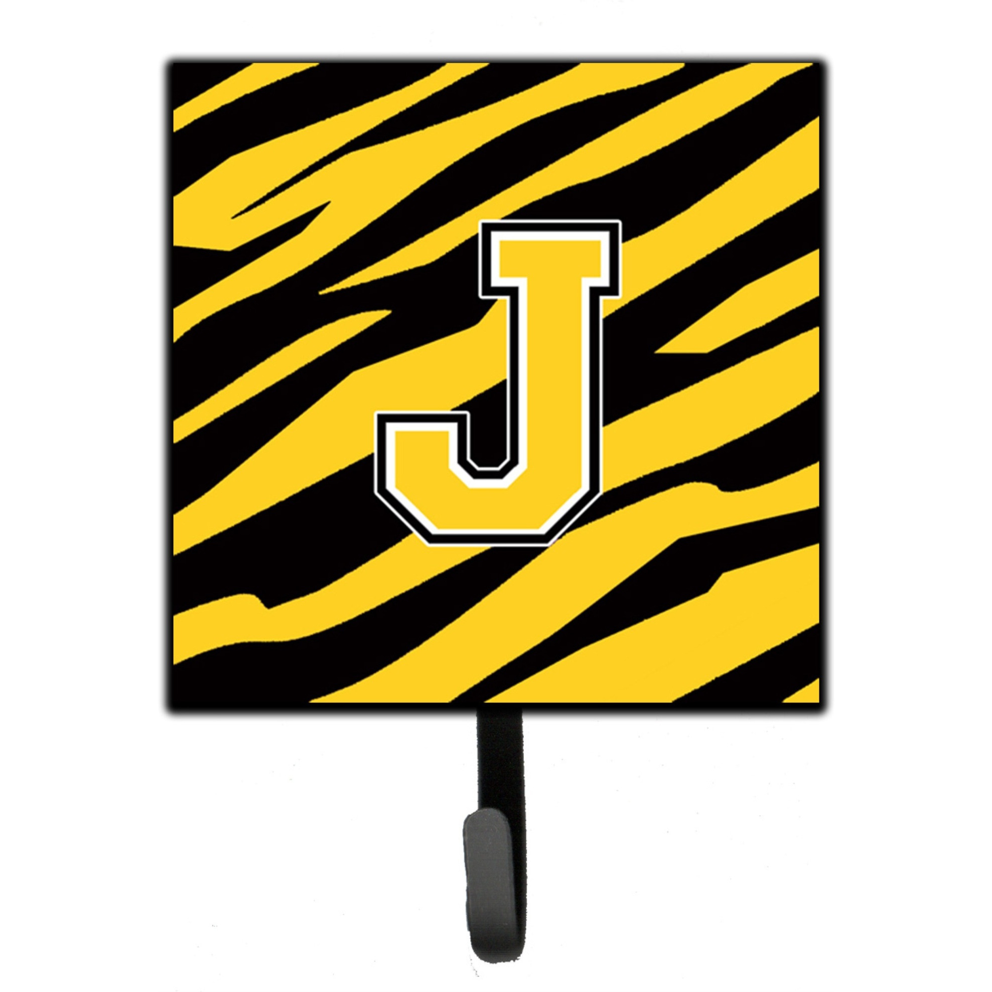 &quotCaroline's Treasures CJ1026-JSH4 Letter J Initial Monogram-Tiger Stripe-Black Gold Leash Holder or Key Hook, Small, Multicolor"