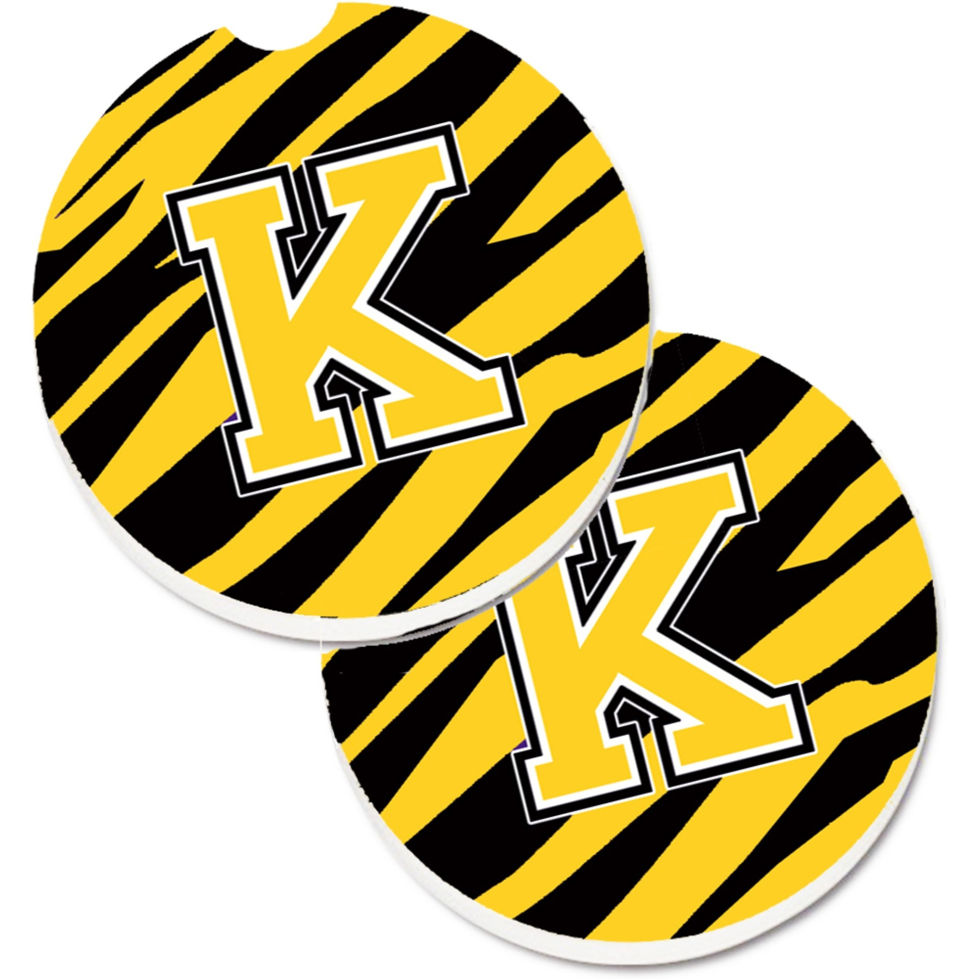 &quotCaroline's Treasures Monogram Initial K Tiger Stripe - black Gold Set of 2 Cup Holder Car Coasters CJ1026-KCARC, 2.56, Multicolor"