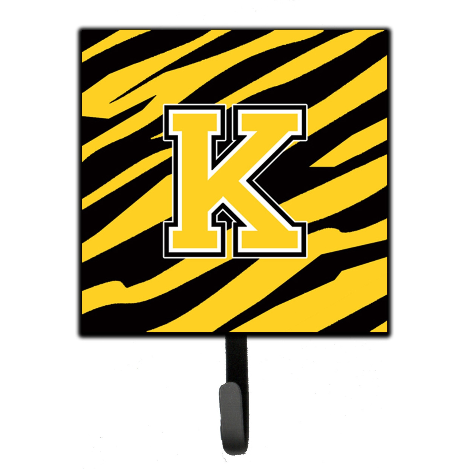&quotCaroline's Treasures CJ1026-KSH4 Letter K Initial Monogram-Tiger Stripe-Black Gold Leash Holder or Key Hook, Small, Multicolor"