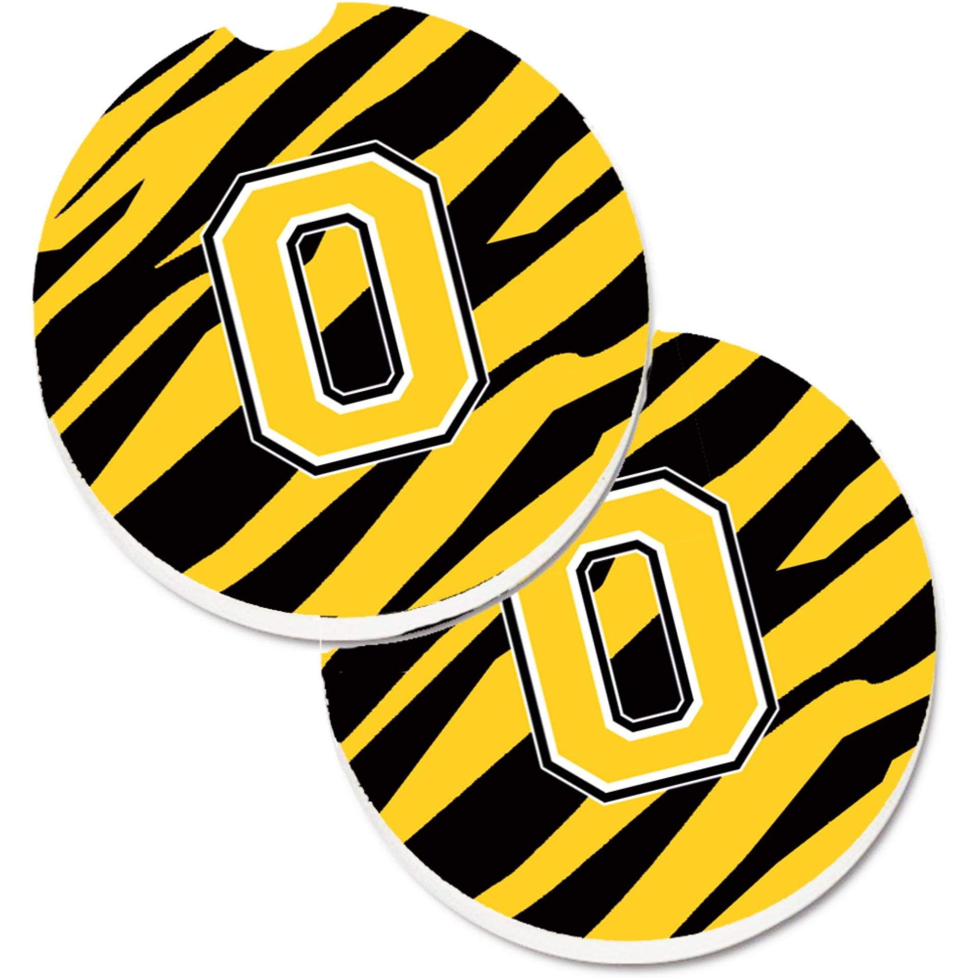 &quotCaroline's Treasures Monogram Initial O Tiger Stripe - black Gold Set of 2 Cup Holder Car Coasters CJ1026-OCARC, 2.56, Multicolor"