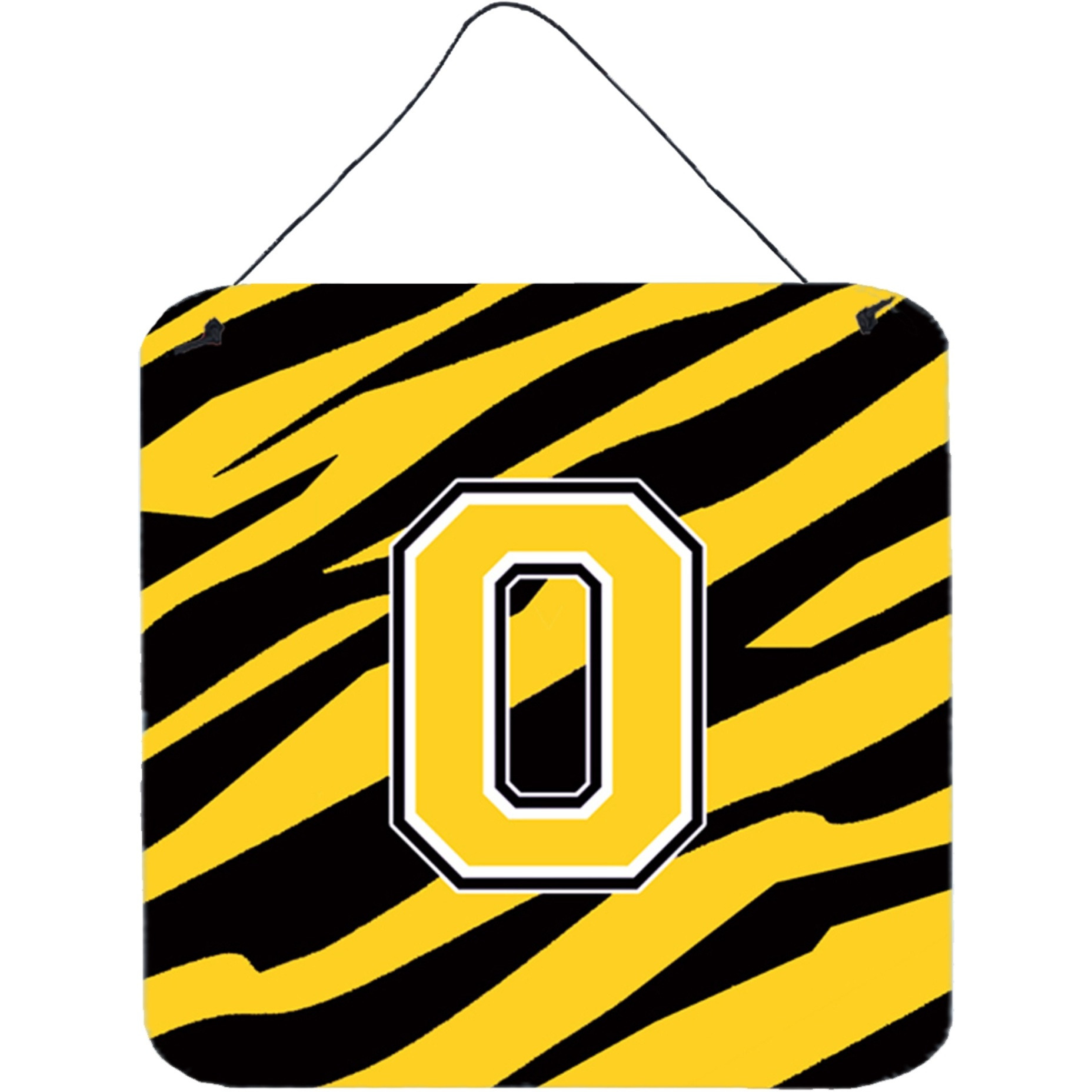 &quotCaroline's Treasures Letter O Initial with Tiger Stripe-Black Gold Wall or Door Hanging Prints, 6 x 6"", Multicolor"