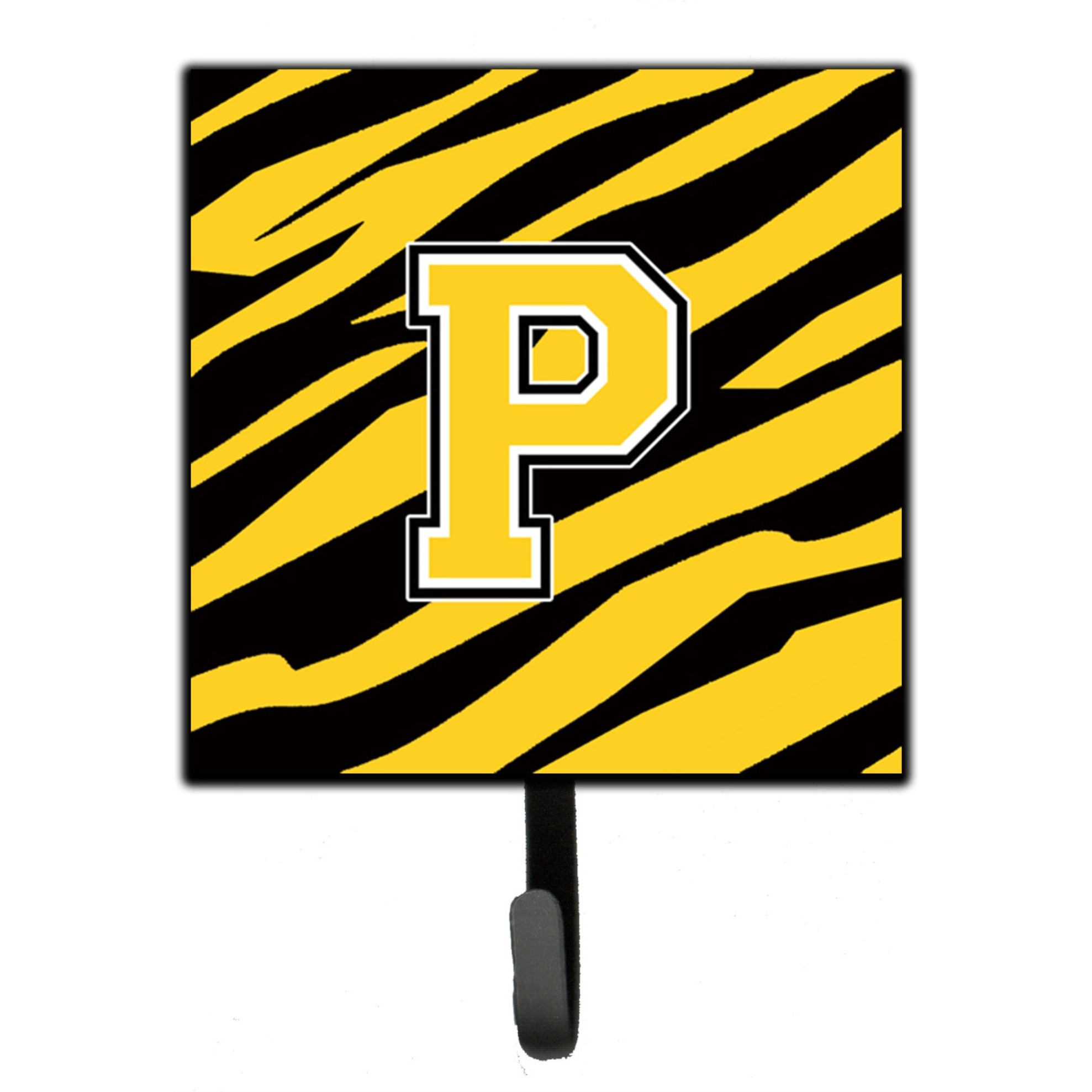 &quotCaroline's Treasures CJ1026-PSH4 Letter P Initial Monogram-Tiger Stripe-Black Gold Leash Holder or Key Hook, Small, Multicolor"