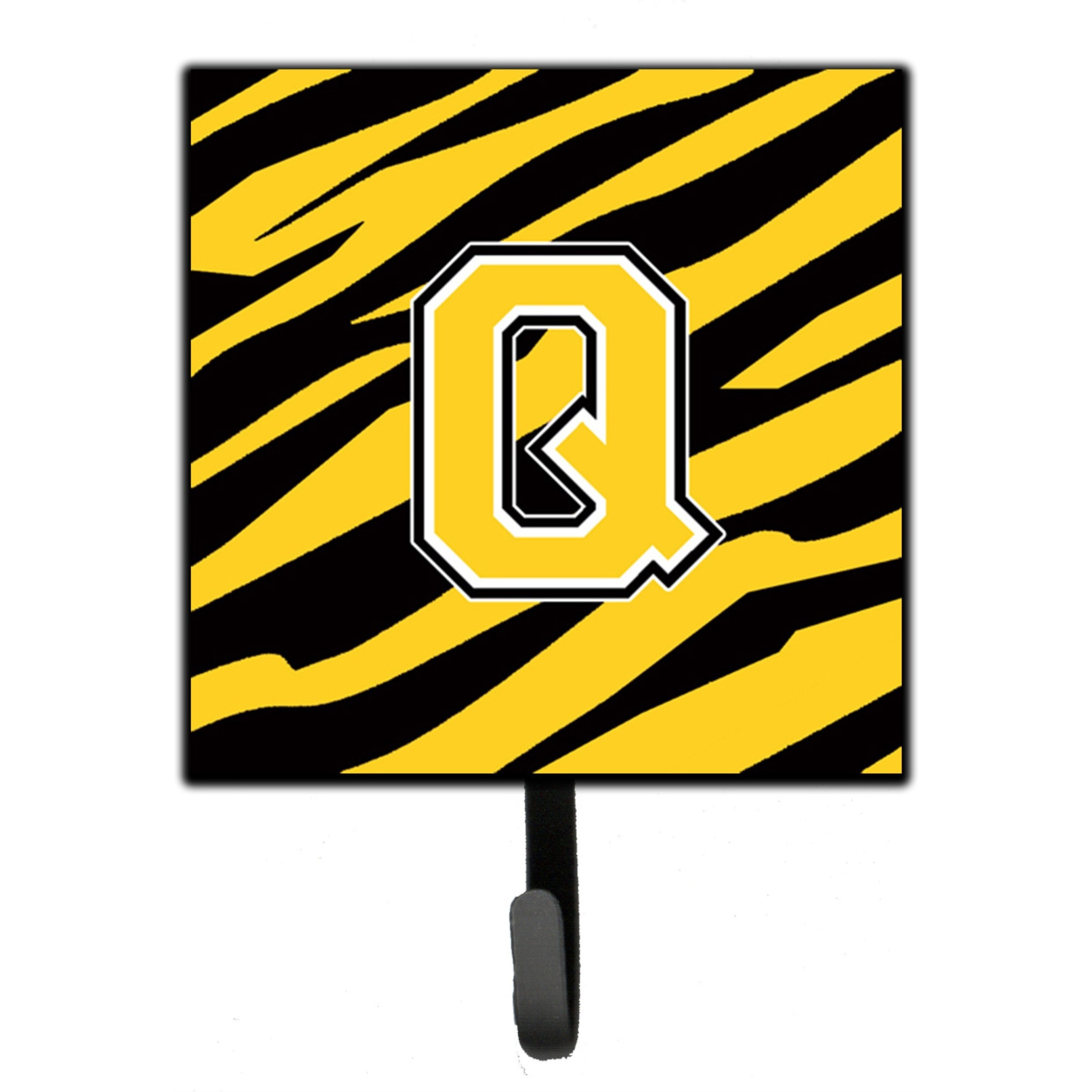 &quotCaroline's Treasures CJ1026-QSH4 Letter Q Initial Monogram-Tiger Stripe-Black Gold Leash Holder or Key Hook, Small, Multicolor"