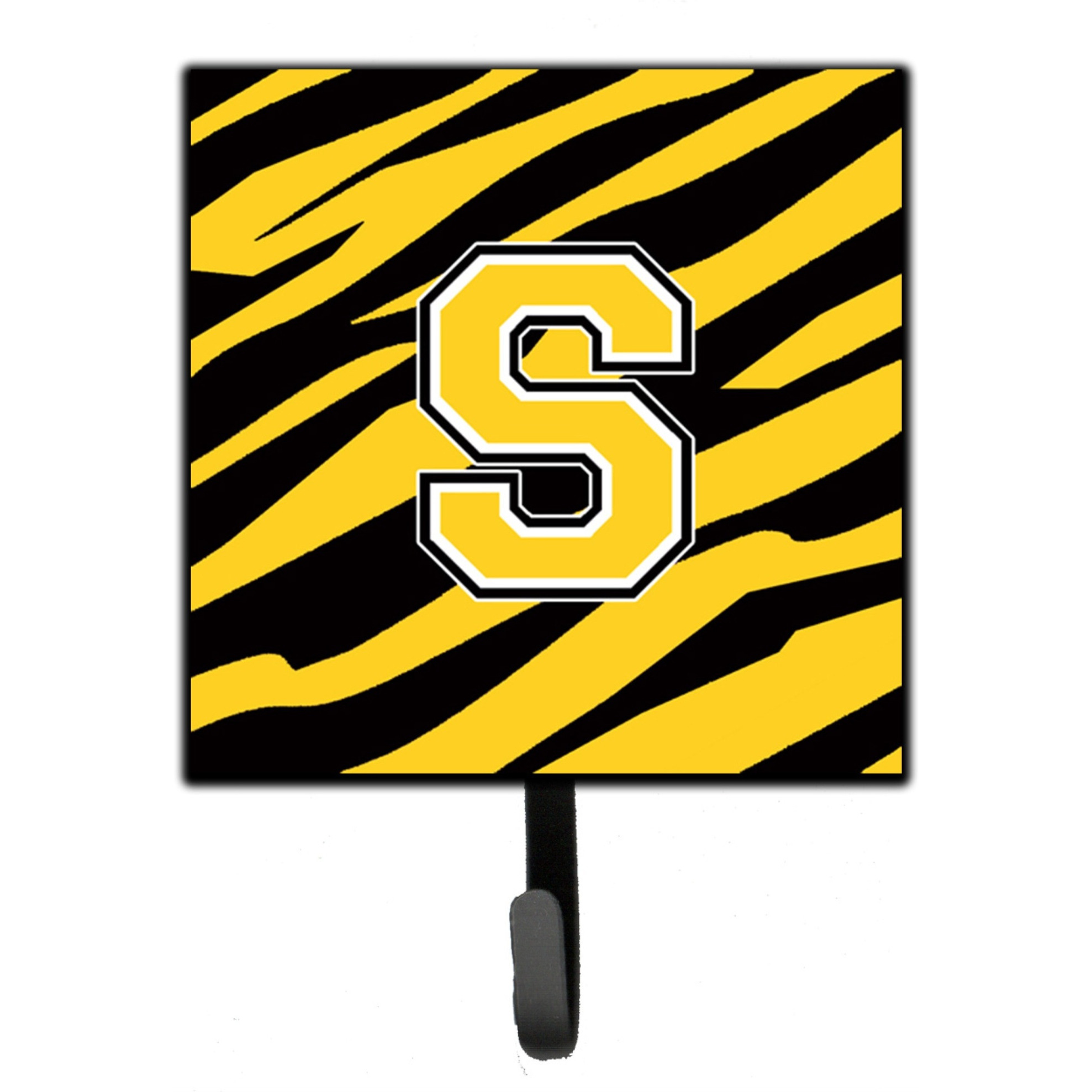 &quotCaroline's Treasures CJ1026-SSH4 Letter S Initial Monogram-Tiger Stripe-Black Gold Leash Holder or Key Hook, Small, Multicolor"