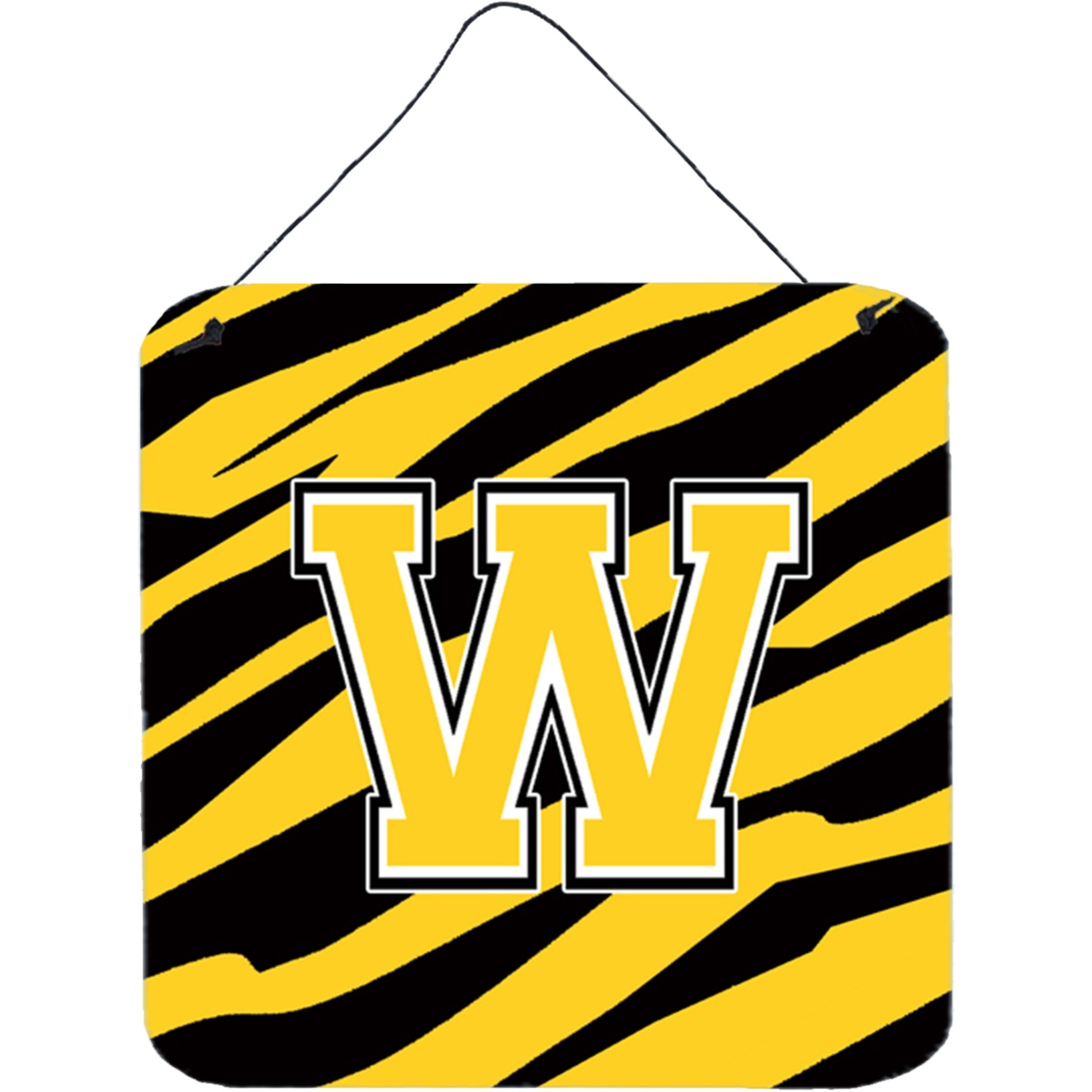 &quotCaroline's Treasures Letter W Initial Tiger Stripe-Black Gold Wall or Door Hanging Prints, 6 x 6"", Multicolor"