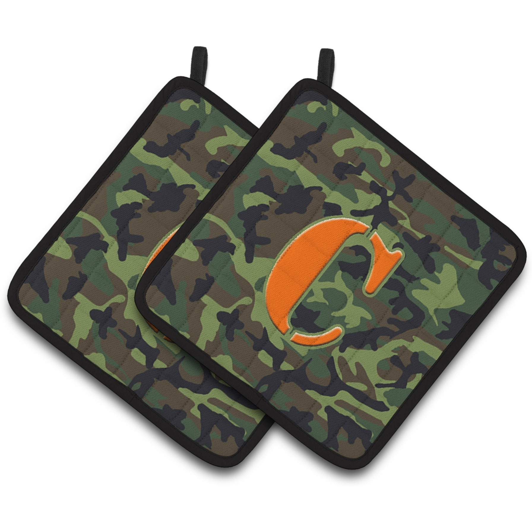 &quotCaroline's Treasures Letter C Monogram - Camo green Pair of Pot Holders CJ1030-CPTHD, 7.5HX7.5W, Multicolor"
