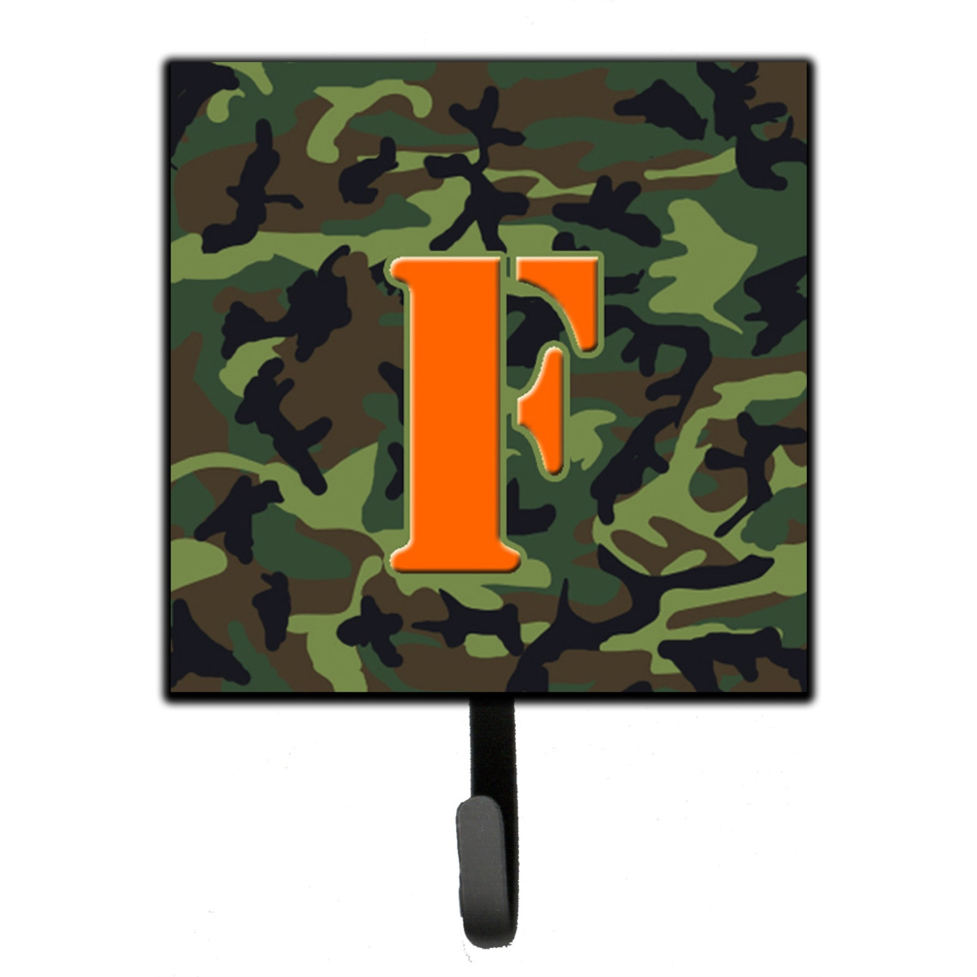 &quotCaroline's Treasures CJ1030-FSH4 Letter F Initial Monogram-Camo Green Leash Holder or Key Hook, Small, Multicolor"